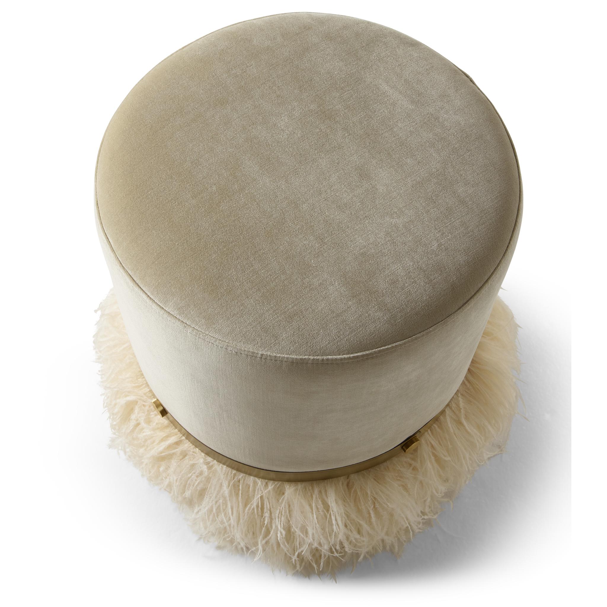 Ostrich Fluff Cream 450 Diameter Velvet Pouf By Egg Designs In New Condition For Sale In Bothas Hill, KZN