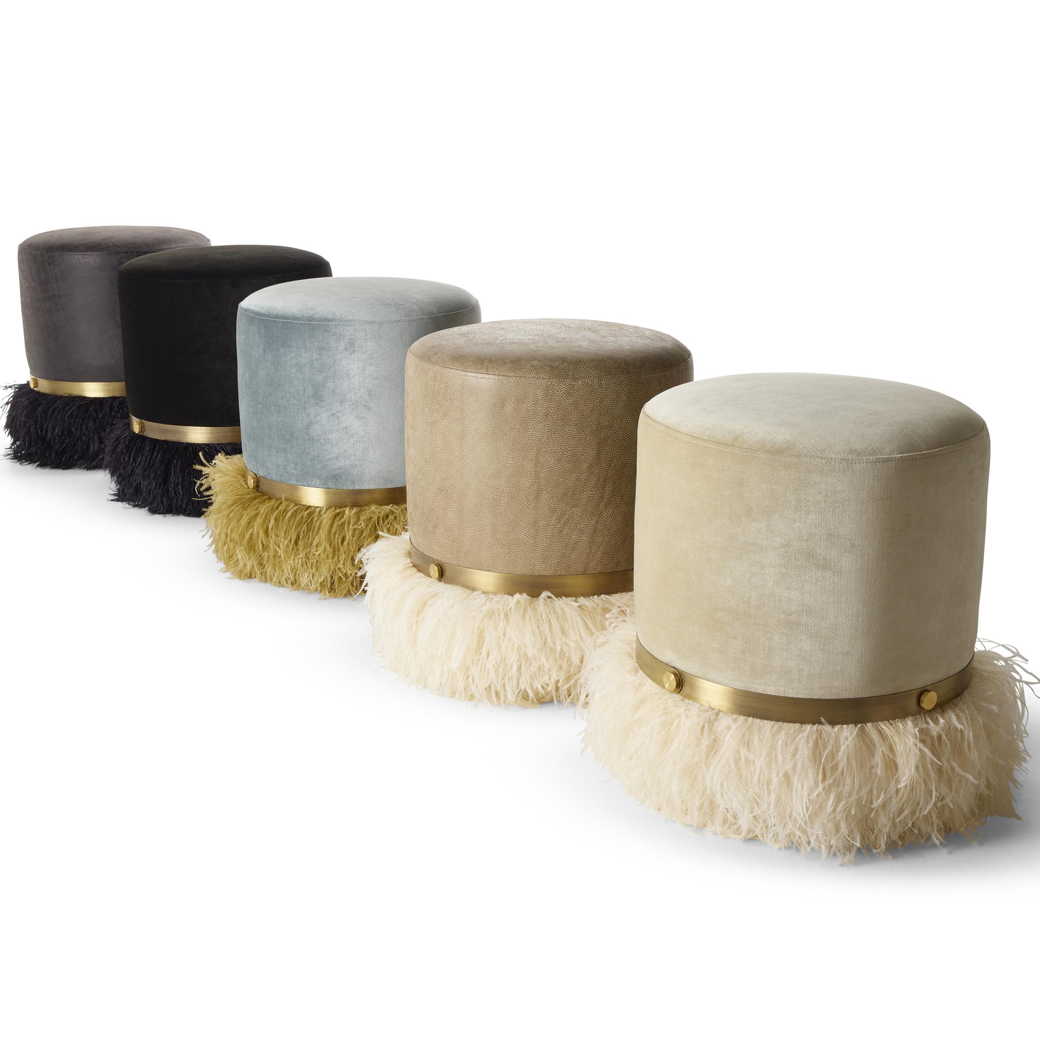 Contemporary Ostrich Fluff Cream 450 Diameter Velvet Pouf By Egg Designs For Sale