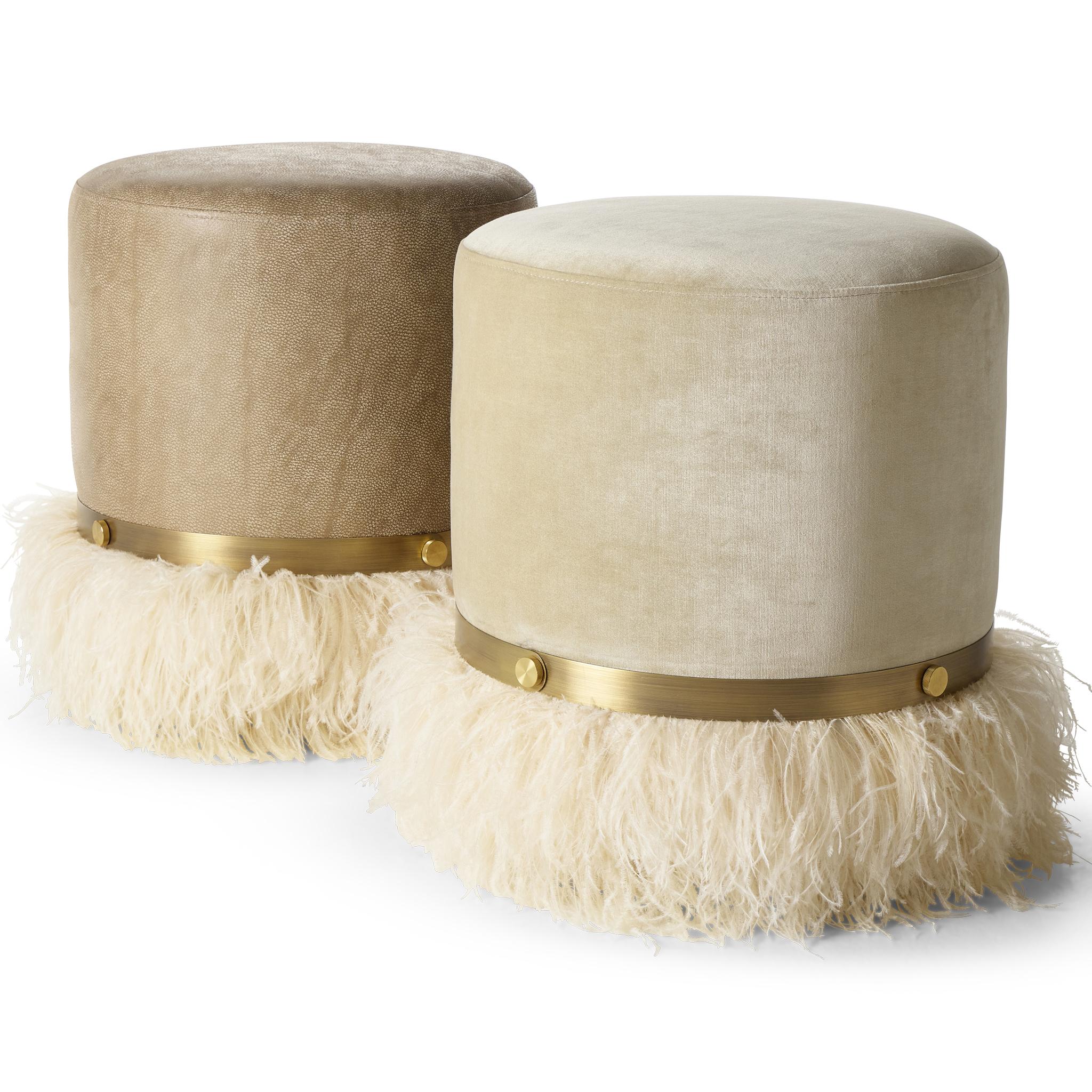 Ostrich Fluff Cream 450 Diameter Velvet Pouf By Egg Designs For Sale 1