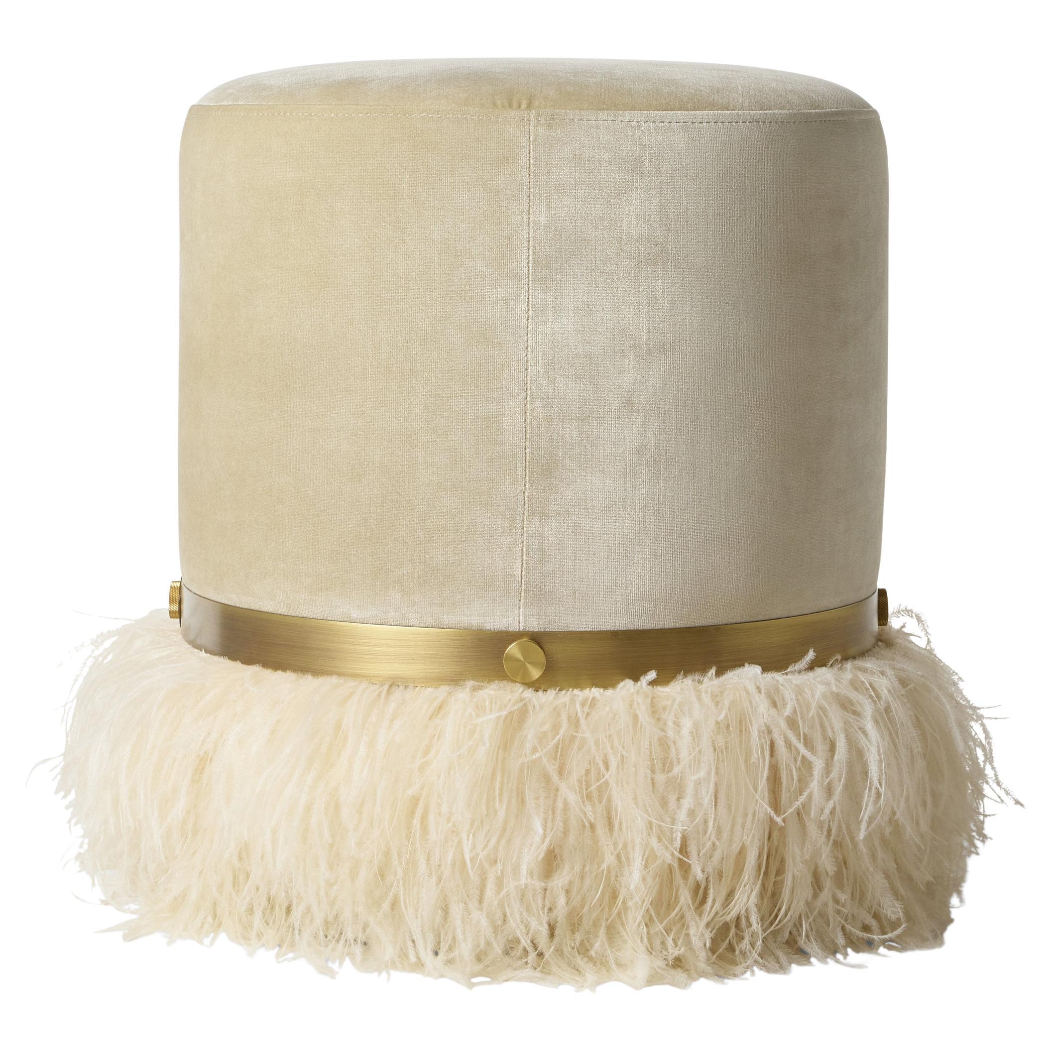 Ostrich Fluff Cream 450 Diameter Velvet Pouf By Egg Designs