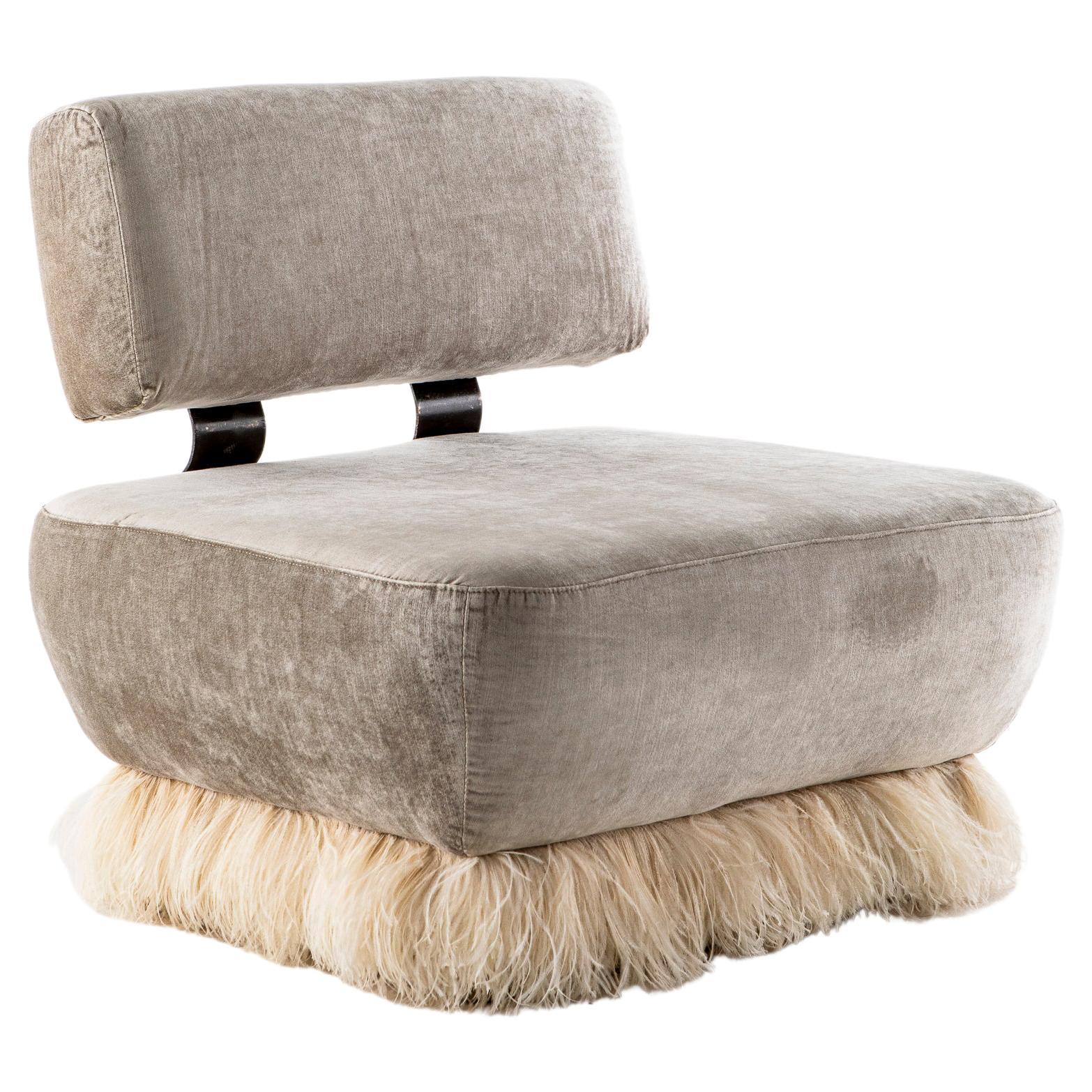Velvet, Bronzed Steel, Brass and Ostrich Feather, Ostrich Fluff Lounge