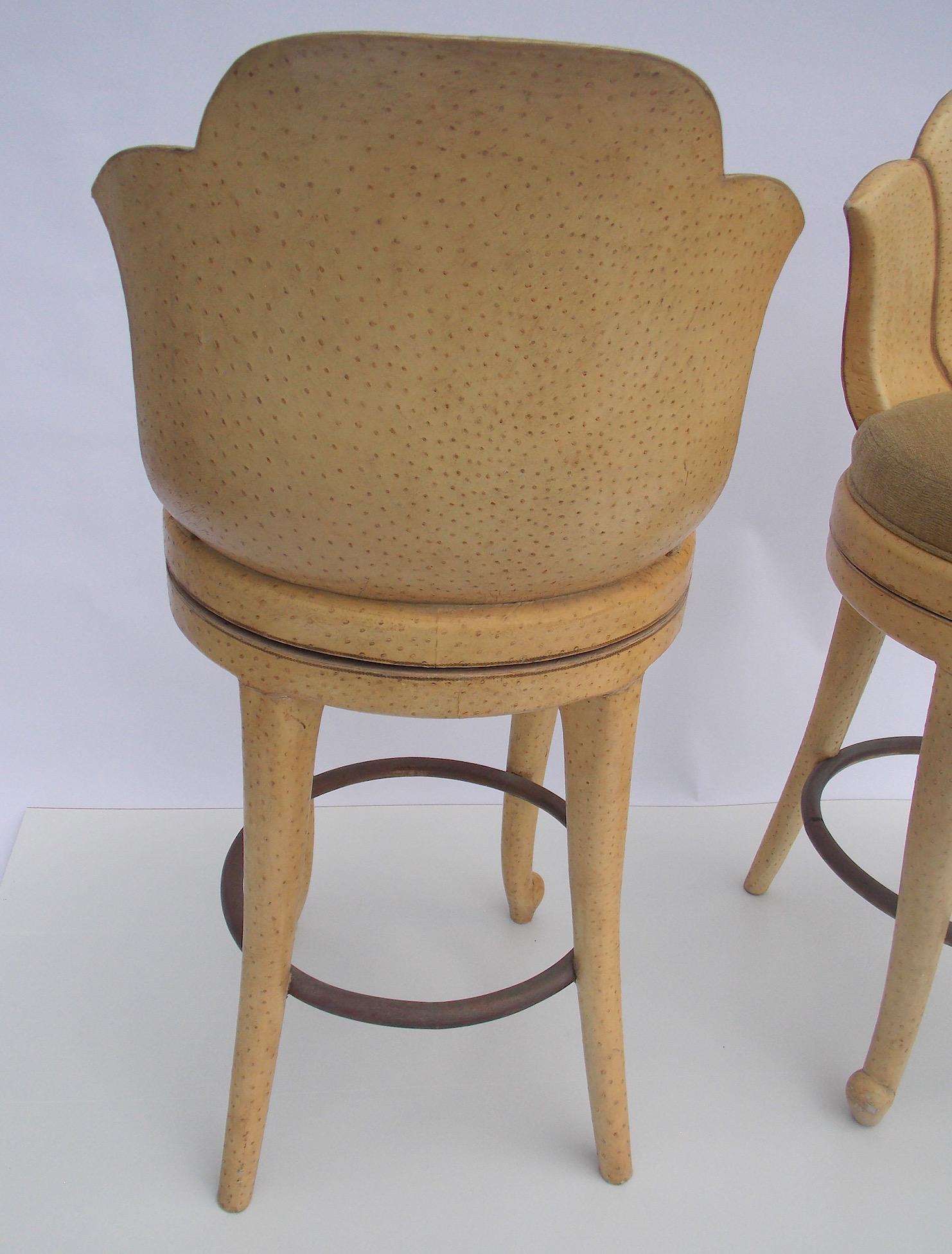 Ostrich Leather Bar Stools In Good Condition For Sale In West Palm Beach, FL