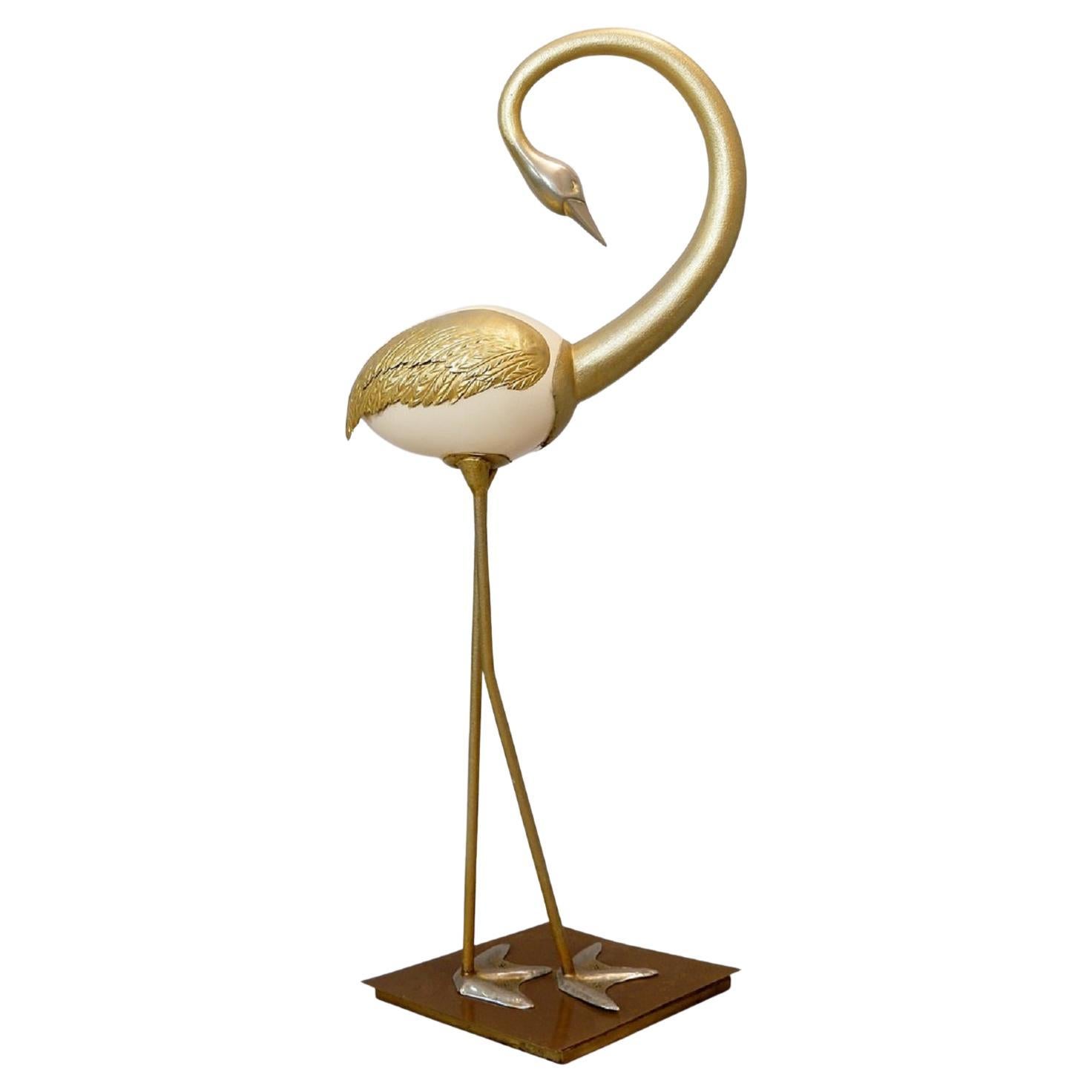 Ostrich Sculpture Made from an Ostrich's Egg with Gilded Metal For Sale