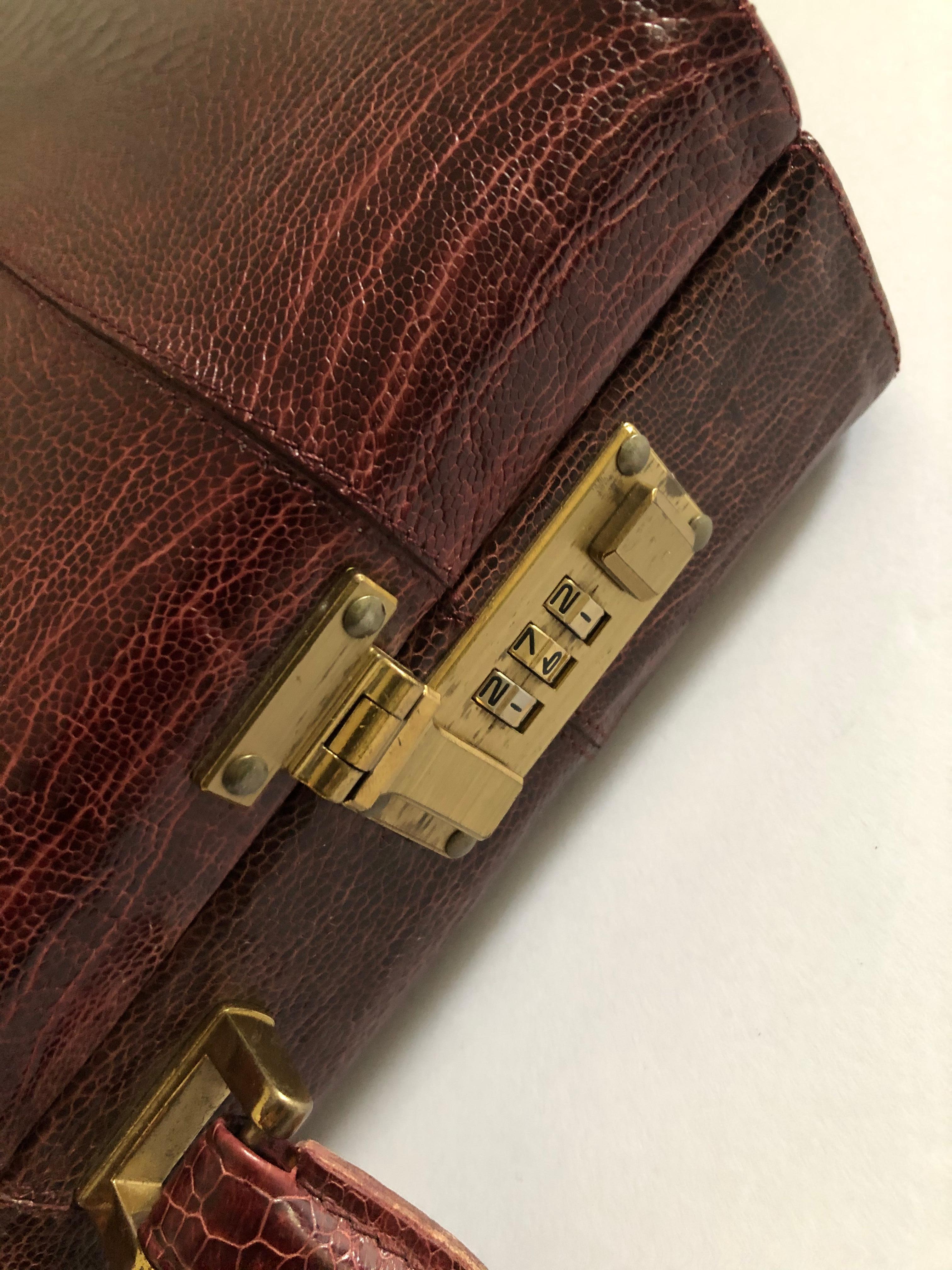 Ostrich Skin Men's Briefcase /Attaché Vintage Burgundy Suede Interior For Sale 1