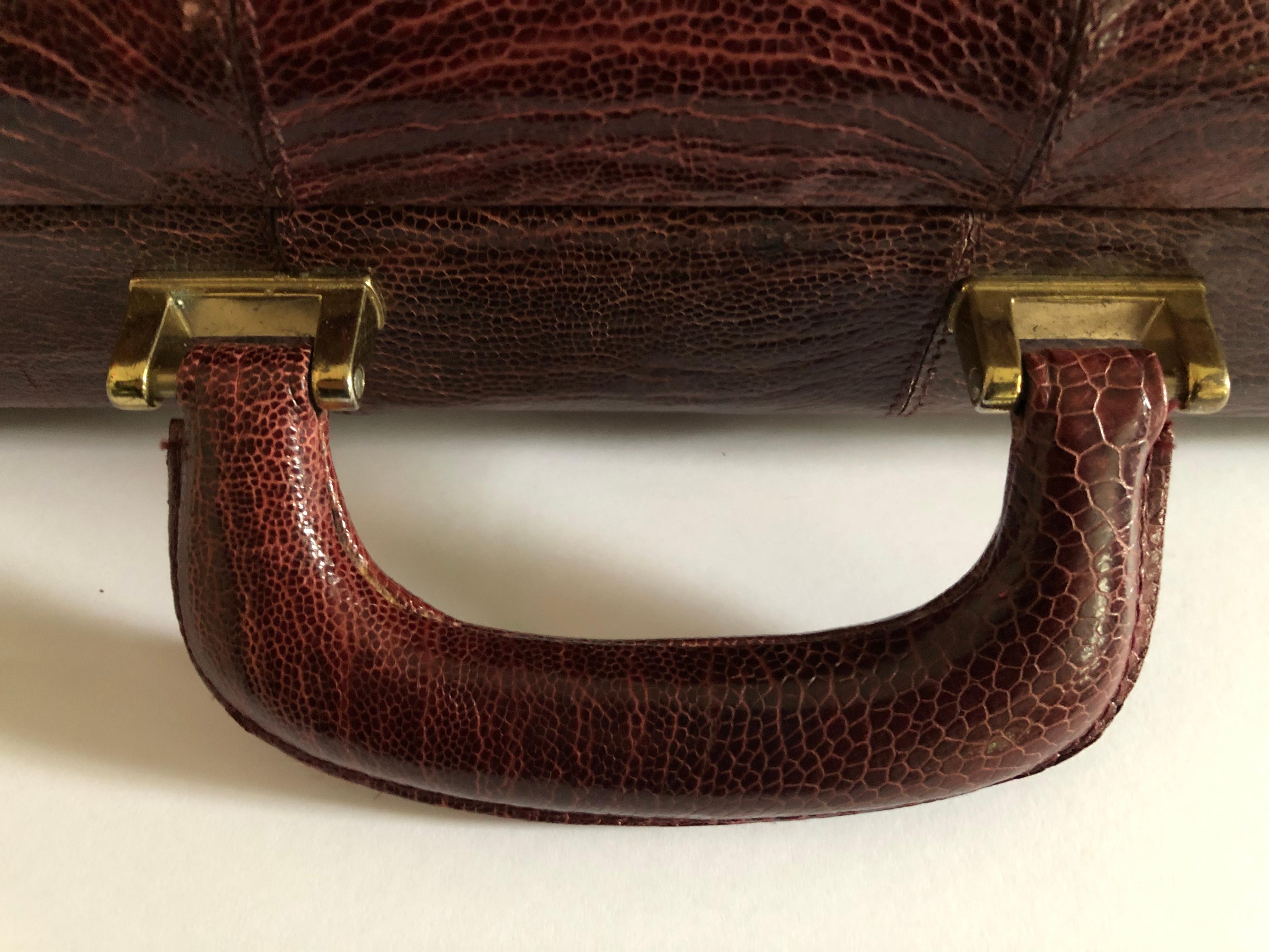 Ostrich Skin Men's Briefcase /Attaché Vintage Burgundy Suede Interior For Sale 2
