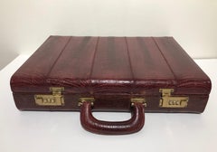 Ostrich Skin Men's Briefcase /Attaché Vintage Burgundy Suede Interior