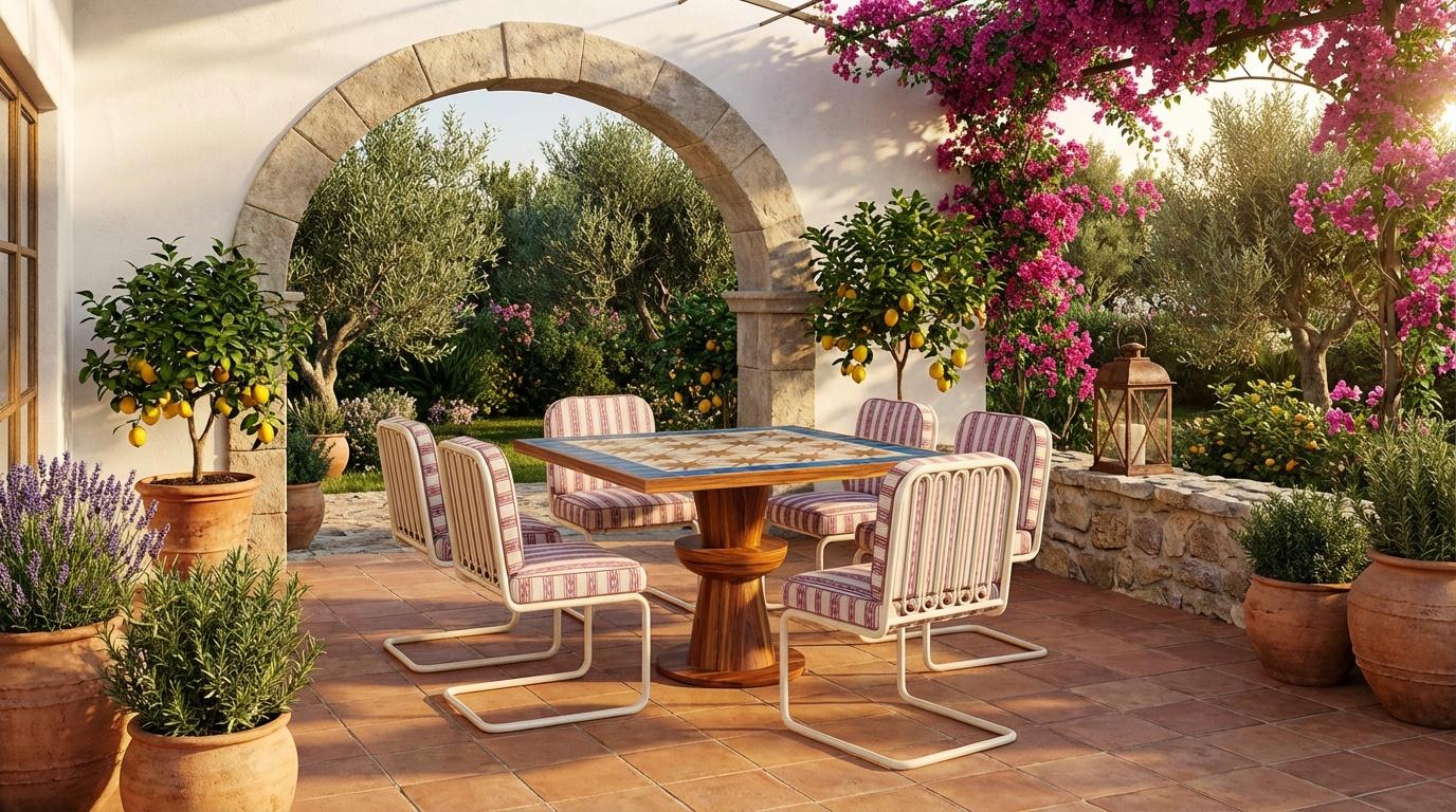 Silla de Comedor de Exterior Ostuni de Metal Lacado con Detalle de Madera de Iroko Moderno orgánico en venta