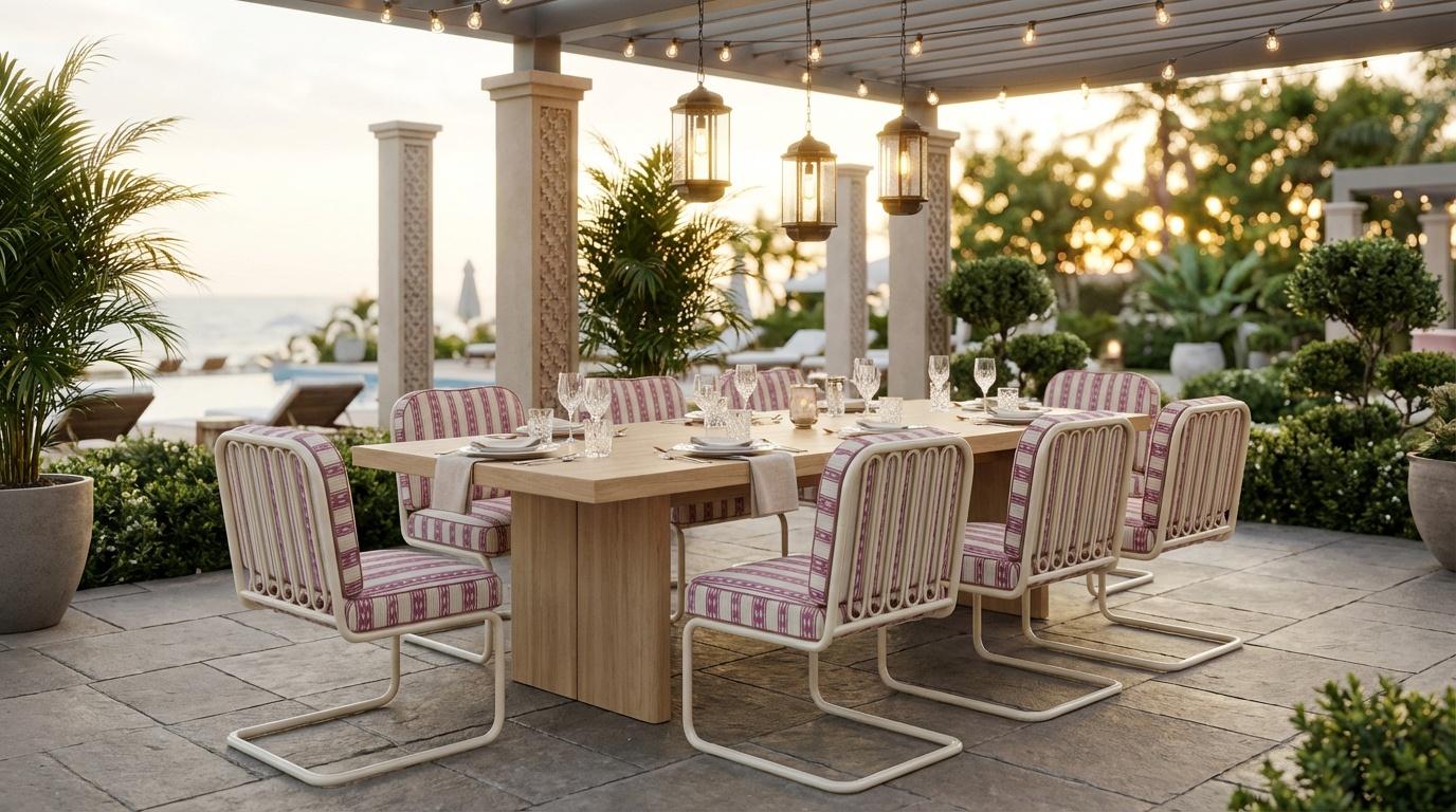 Silla de Comedor de Exterior Ostuni de Metal Lacado con Detalle de Madera de Iroko Portugués en venta