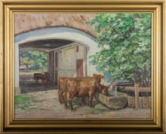 Osvald Antonius Hartig (1885-1952) - 1945 Oil, Cows by a Trough