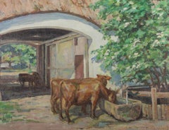 Osvald Antonius Hartig (1885-1952) - 1945 Oil, Cows by a Trough
