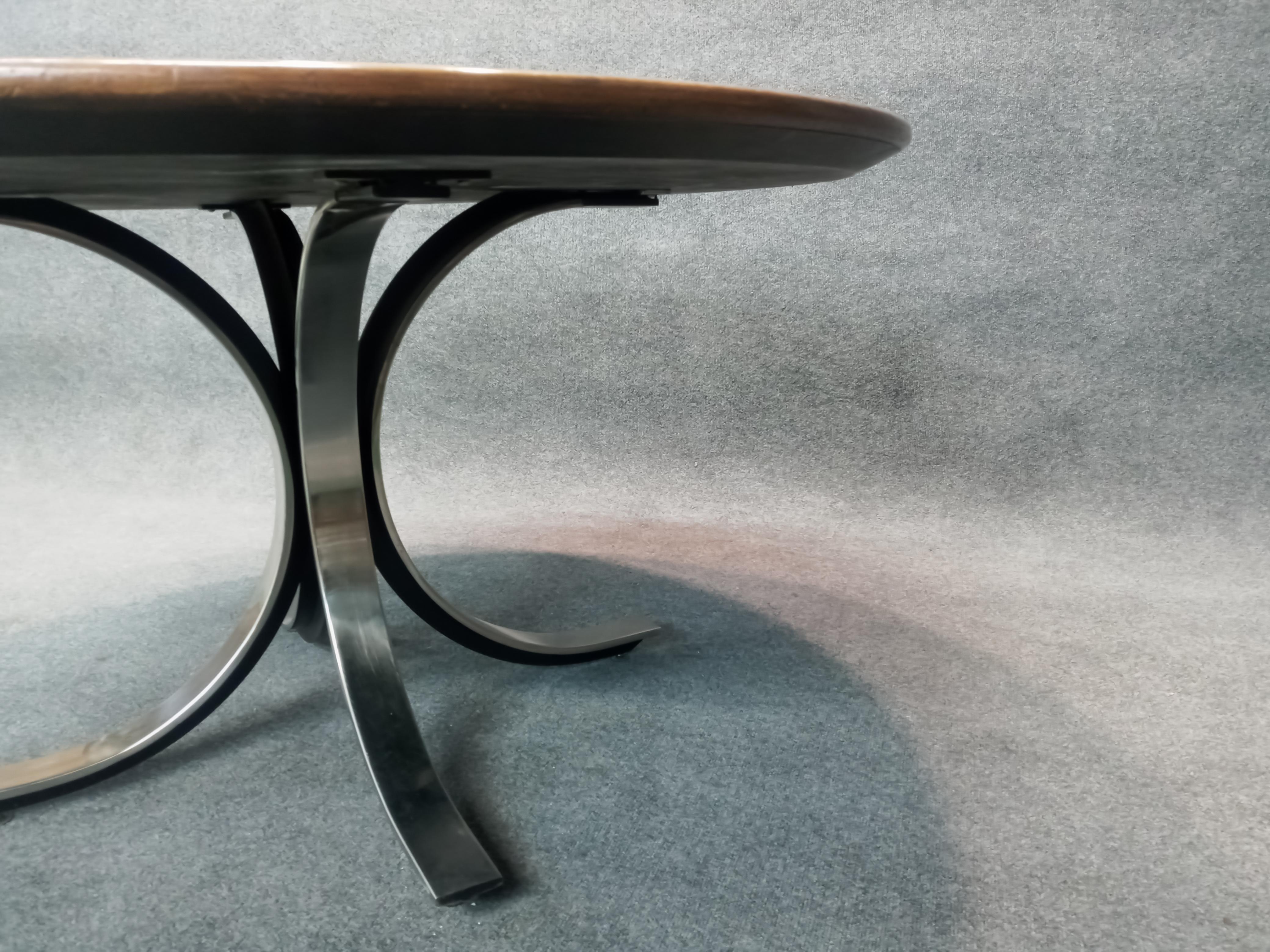 Late 20th Century Osvaldo Bersani Large Walnut & Stainless Steel Round Dining Table, c. 1970s