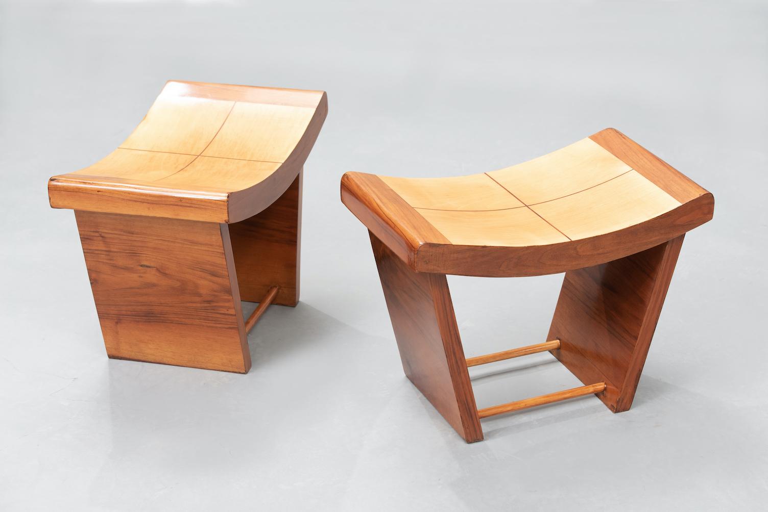 Varnished Osvaldo Borsani circa 1930 Attributed Stools One Pair