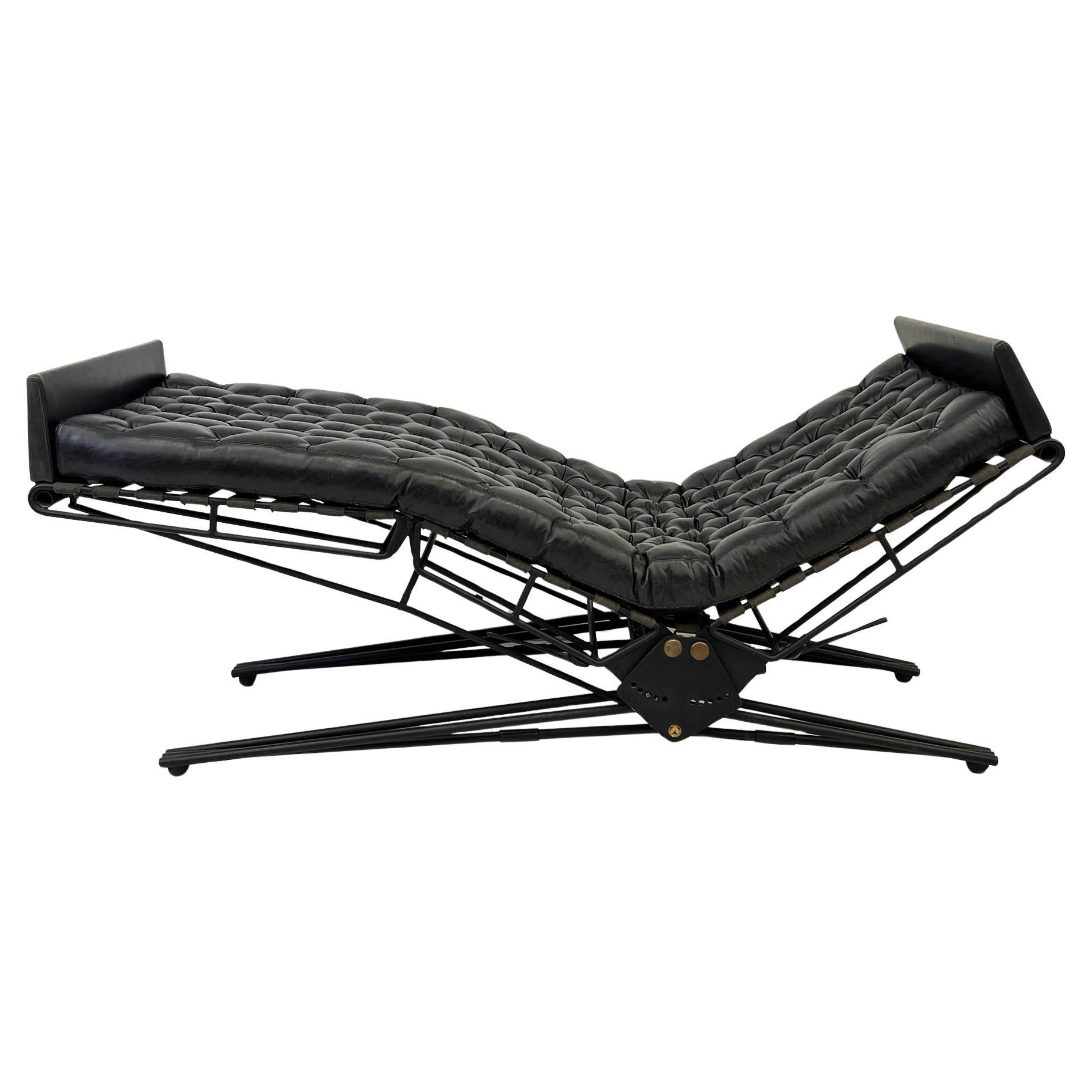 Chaise longue L77 de cuero ajustable Osvaldo Borsani para Tecno, Italia, años 50