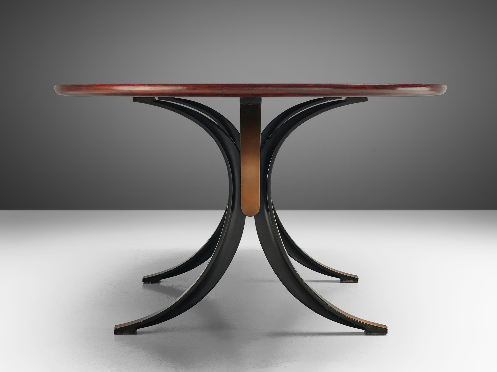Steel Osvaldo Borsani and Eugenio Gerli for Tecno Oval Table in Stained Teak For Sale