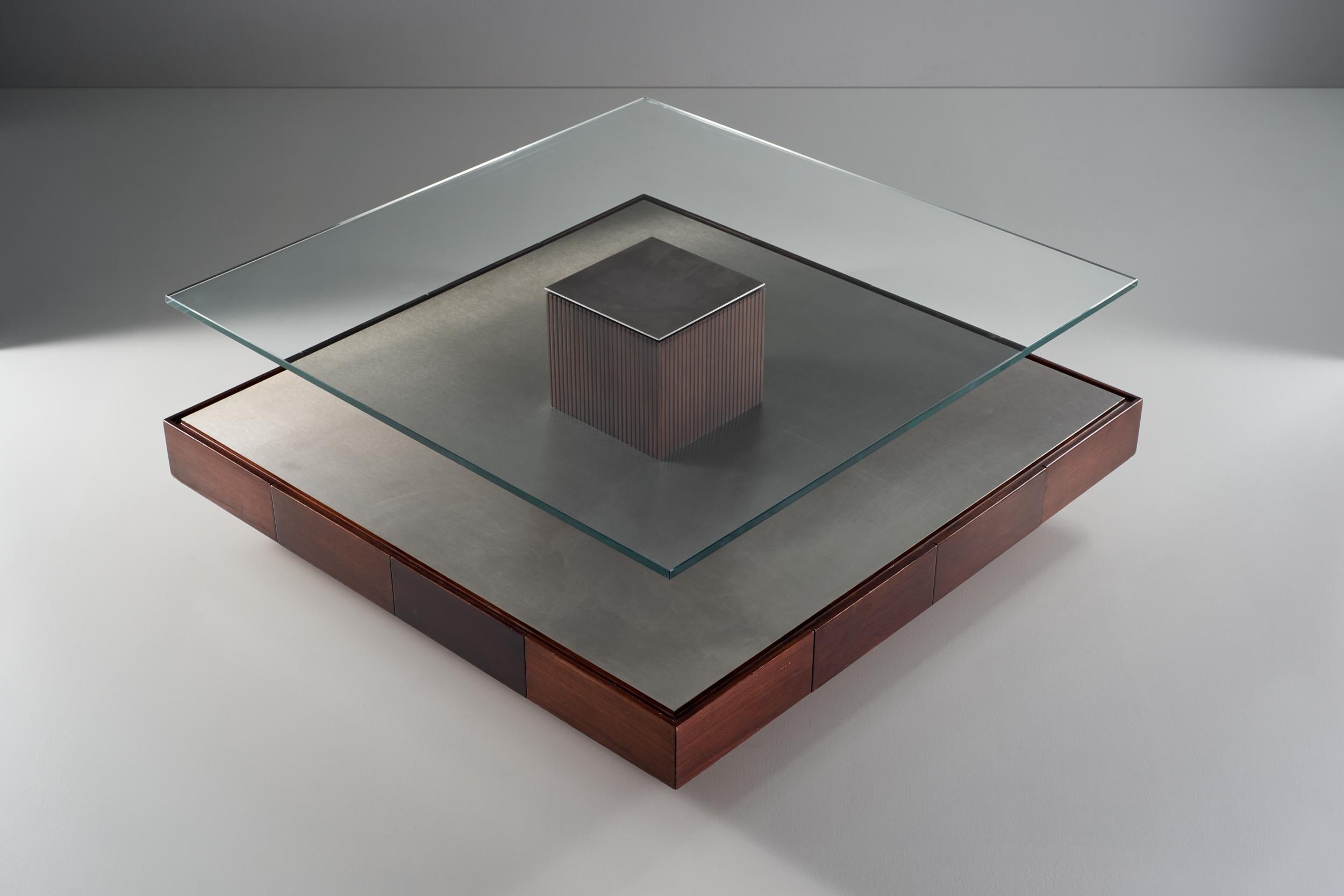 Glass Marco Fantoni Tecno Low Central Table Italian Design, 1960s