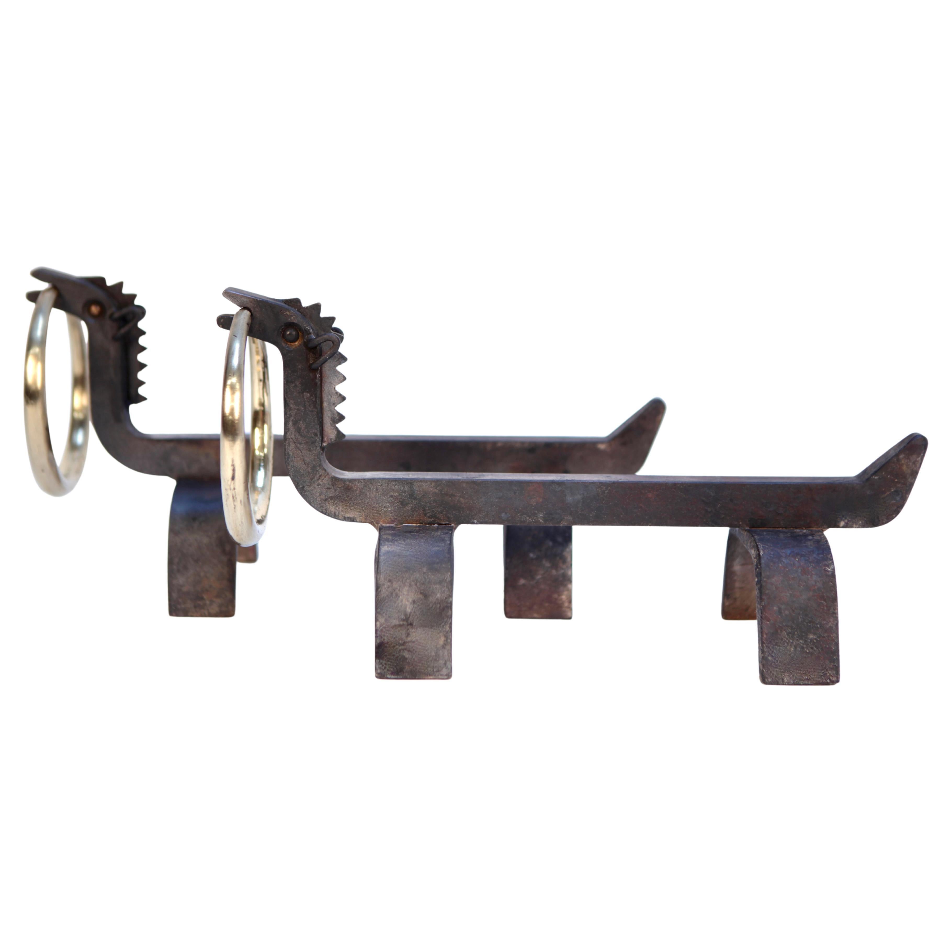 Osvaldo Borsani, Andirons, Wrought Iron & Brass, Italy 1940s