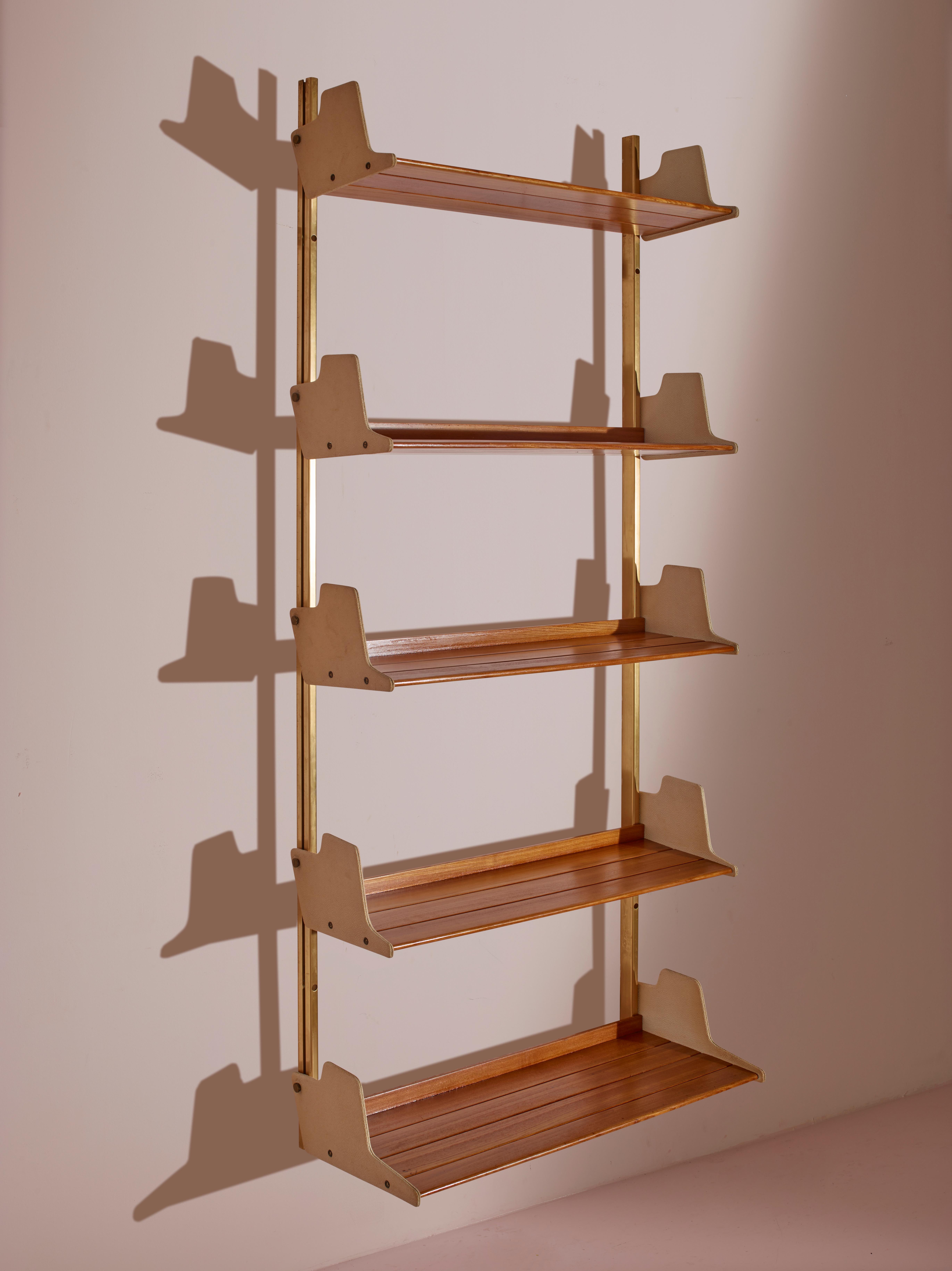 Italian Osvaldo Borsani anodized aluminum, wood, and Resinflex E60 bookshelf Italy 1950s For Sale