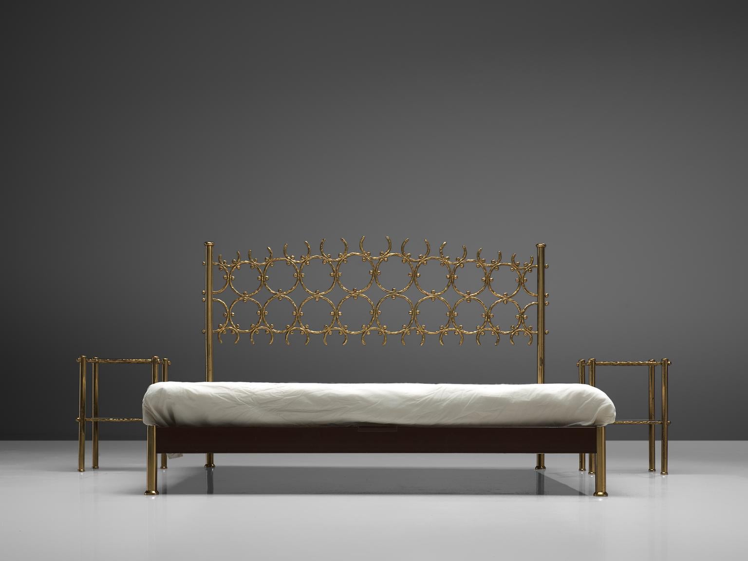 Italian Osvaldo Borsani & Arnaldo Pomodoro Elegant Bed with Brass Details