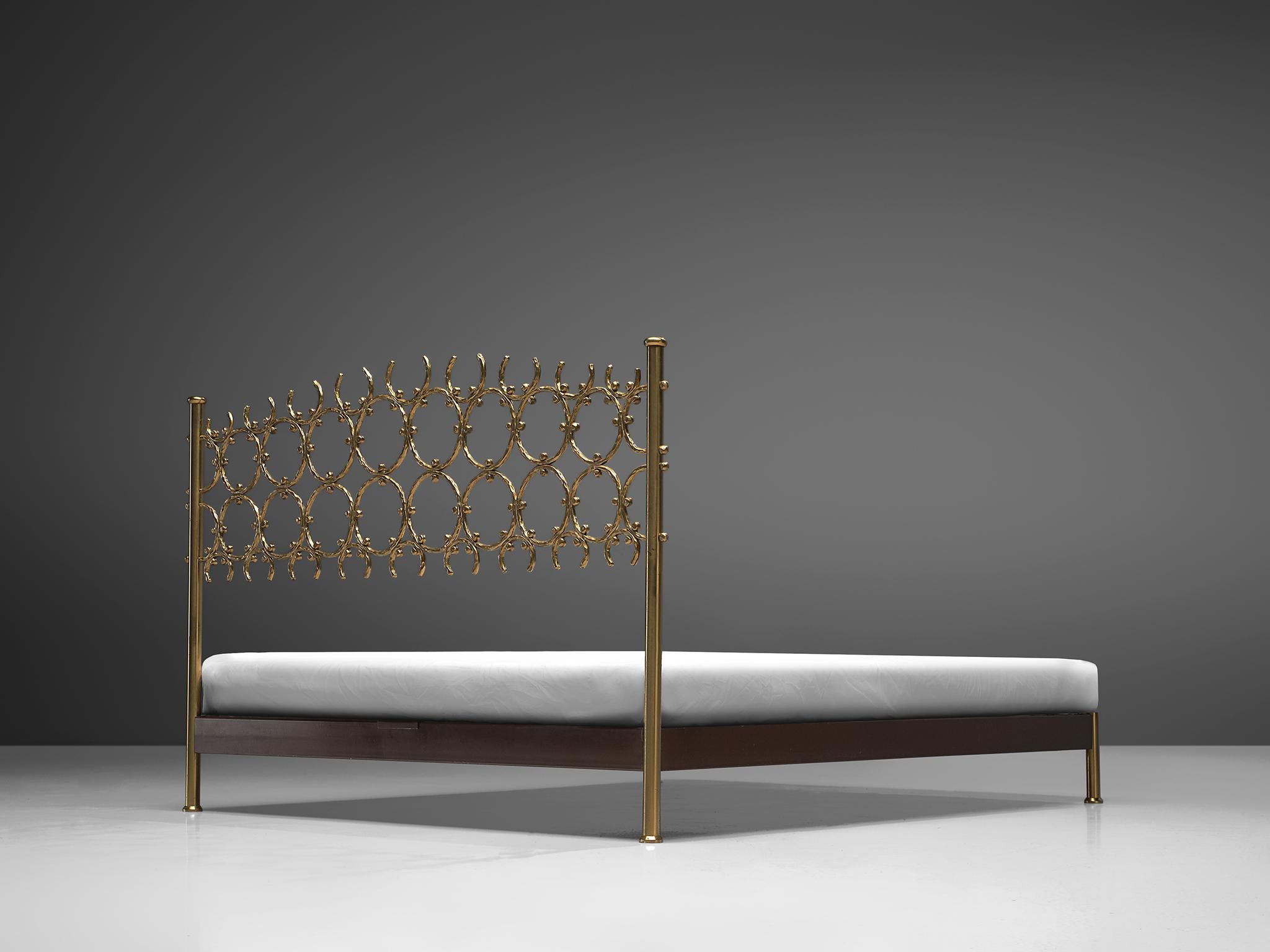 Italian Osvaldo Borsani & Arnaldo Pomodoro Elegant Bed with Brass Details