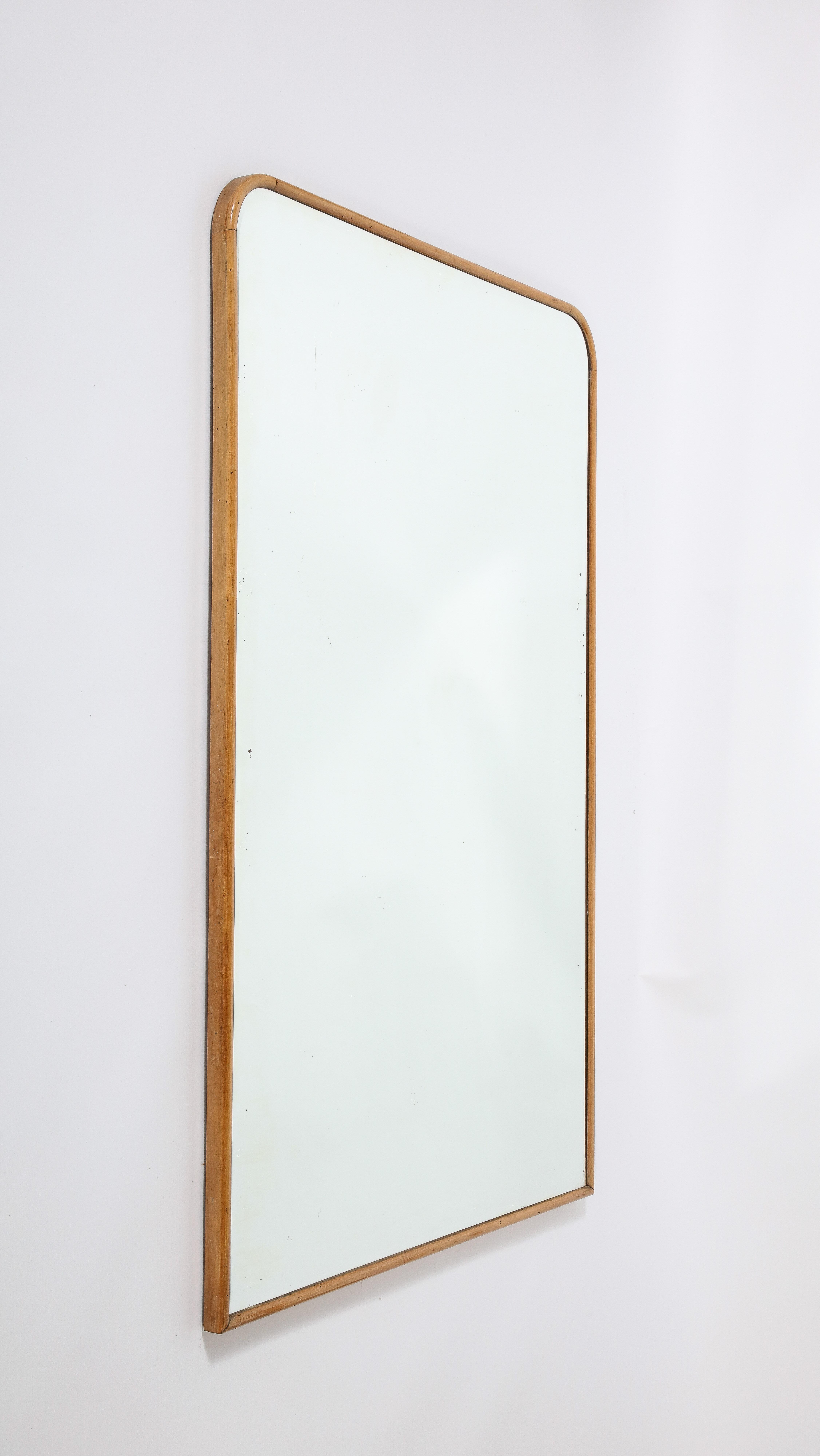 Osvaldo Borsani Att. Oak Wall Mirror with Beveled Mirror Glass, circa 1950  For Sale 6