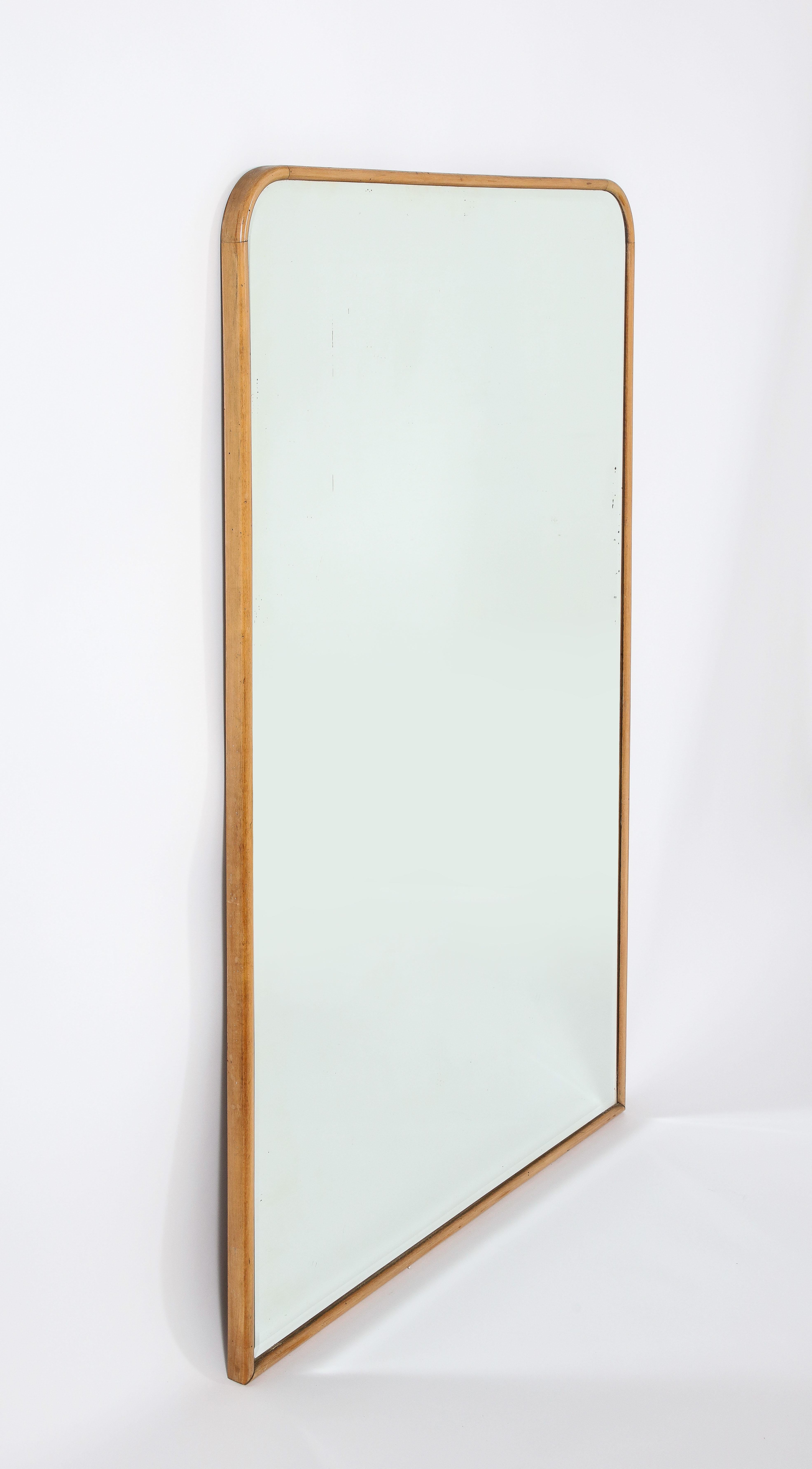 Osvaldo Borsani Att. Oak Wall Mirror with Beveled Mirror Glass, circa 1950  For Sale 1