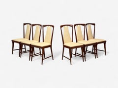 Osvaldo Borsani attr., Mahogany, Brass, Leather, Dining Chairs, Italy, 1950s