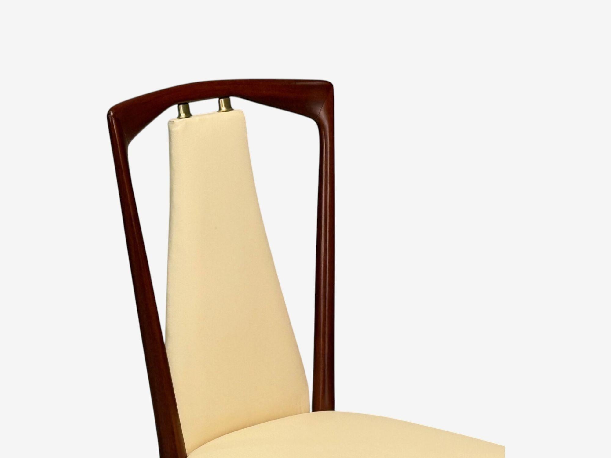 Osvaldo Borsani atr., Caoba, Latón, Cuero, Sillas de comedor, Italia, años 50 en venta 1
