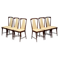 Osvaldo Borsani atr., Caoba, Latón, Cuero, Sillas de comedor, Italia, años 50