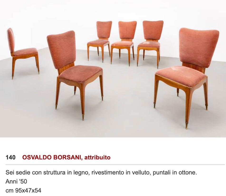 Osvaldo Borsani Attributed Cherry Wood and Floral Fabric Six Chairs, 1950 For Sale 8