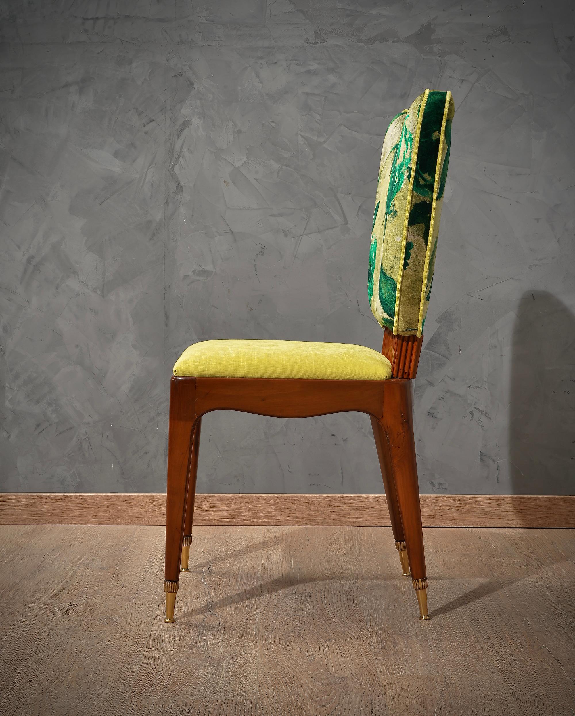 Osvaldo Borsani Attributed Cherry Wood and Floral Fabric Six Chairs, 1950 1