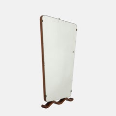 Osvaldo Borsani Attributed Rare Beveled Mirror with Carved Wood Attachment 1950s