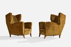 Osvaldo Borsani, Lounge-Sessel, Samt, Holz, Italien, 1940er Jahre