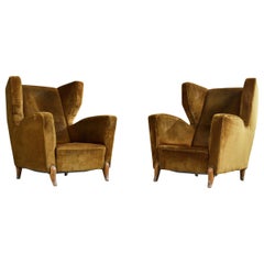 Osvaldo Borsani, Lounge-Sessel, Samt, Holz, Italien, 1940er Jahre