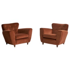 Attribution Osvaldo Borsani, chaises longues, bois, velours, Italie, années 1940