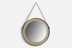Osvaldo Borsani Attribution, Mirror, Walnut, Copper, Vinyl, Italy, 1950s