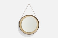 Osvaldo Borsani Attribution, Mirror, Walnut, Copper, Vinyl, Italy, 1950s