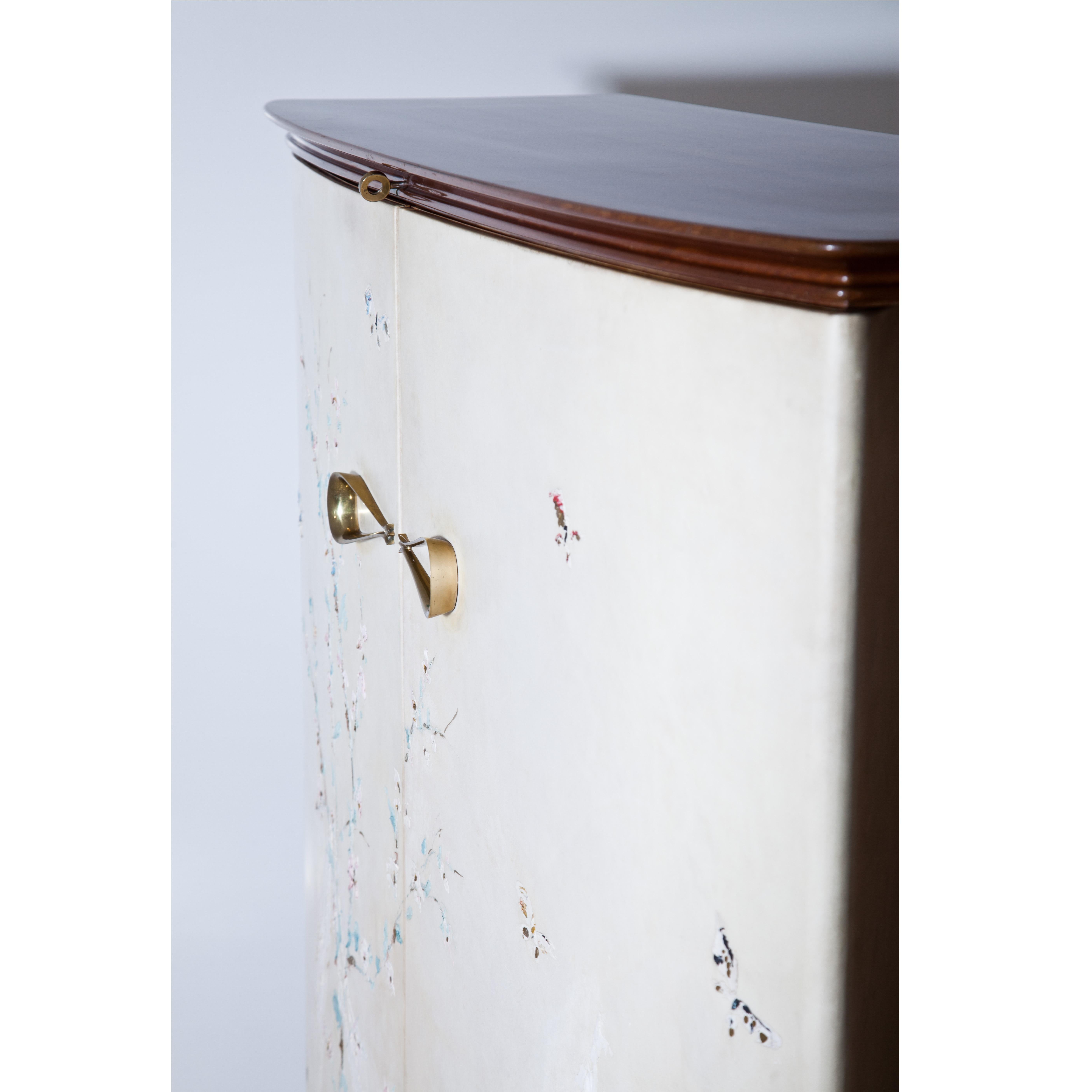 Osvaldo Borsani Bar Cabinet Art Work by Lucio Fontana and Adriano Spilimbergo For Sale 2