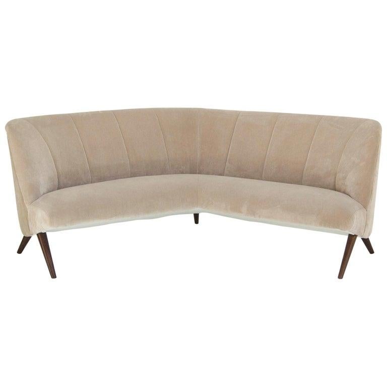 Upholstery Osvaldo Borsani Boomerang curved grey velvet Sofa mid-century modern Italian  For Sale