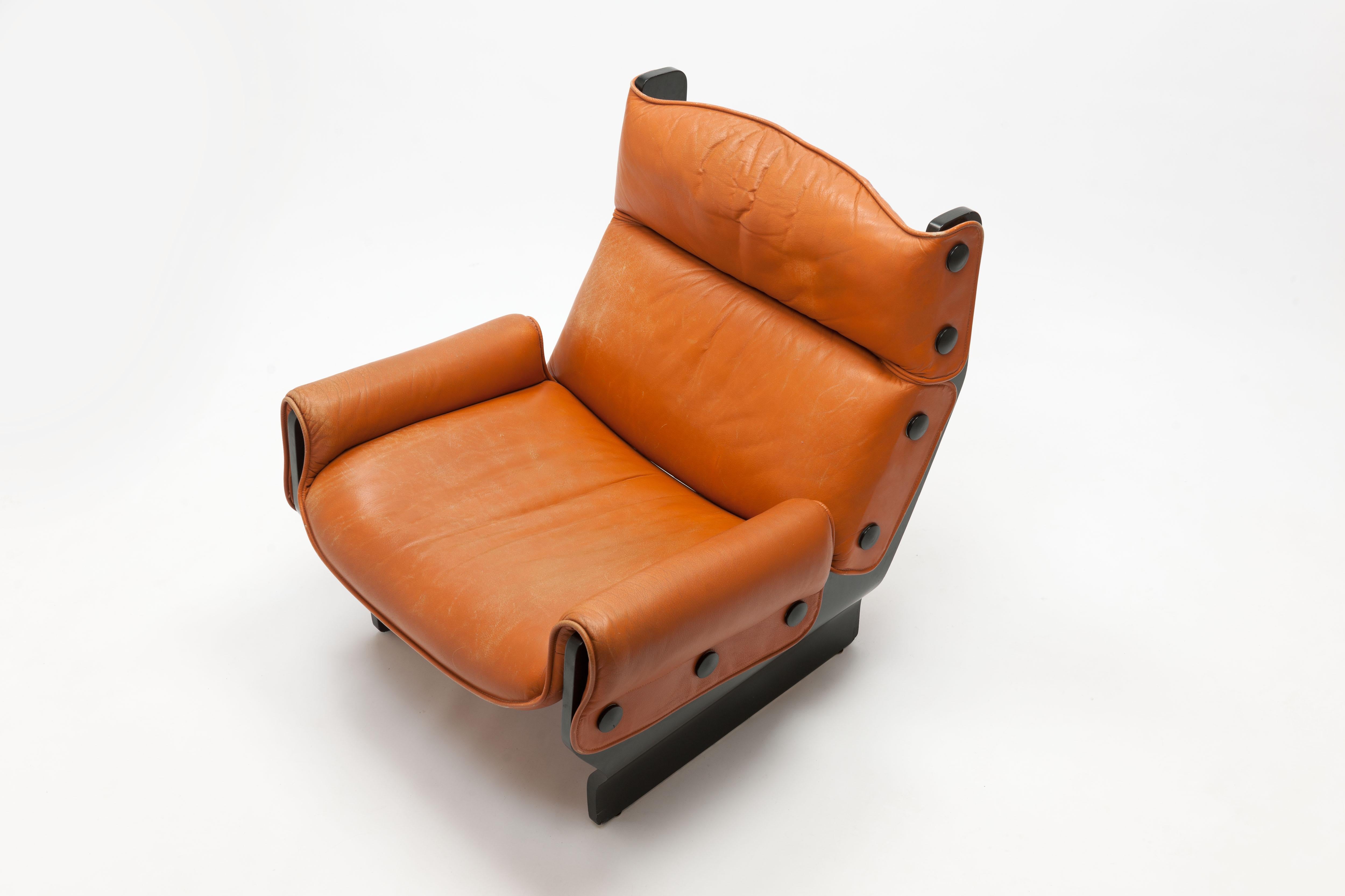 Painted Osvaldo Borsani 'Canada' Lounge Chair by Tecno in Original Leather