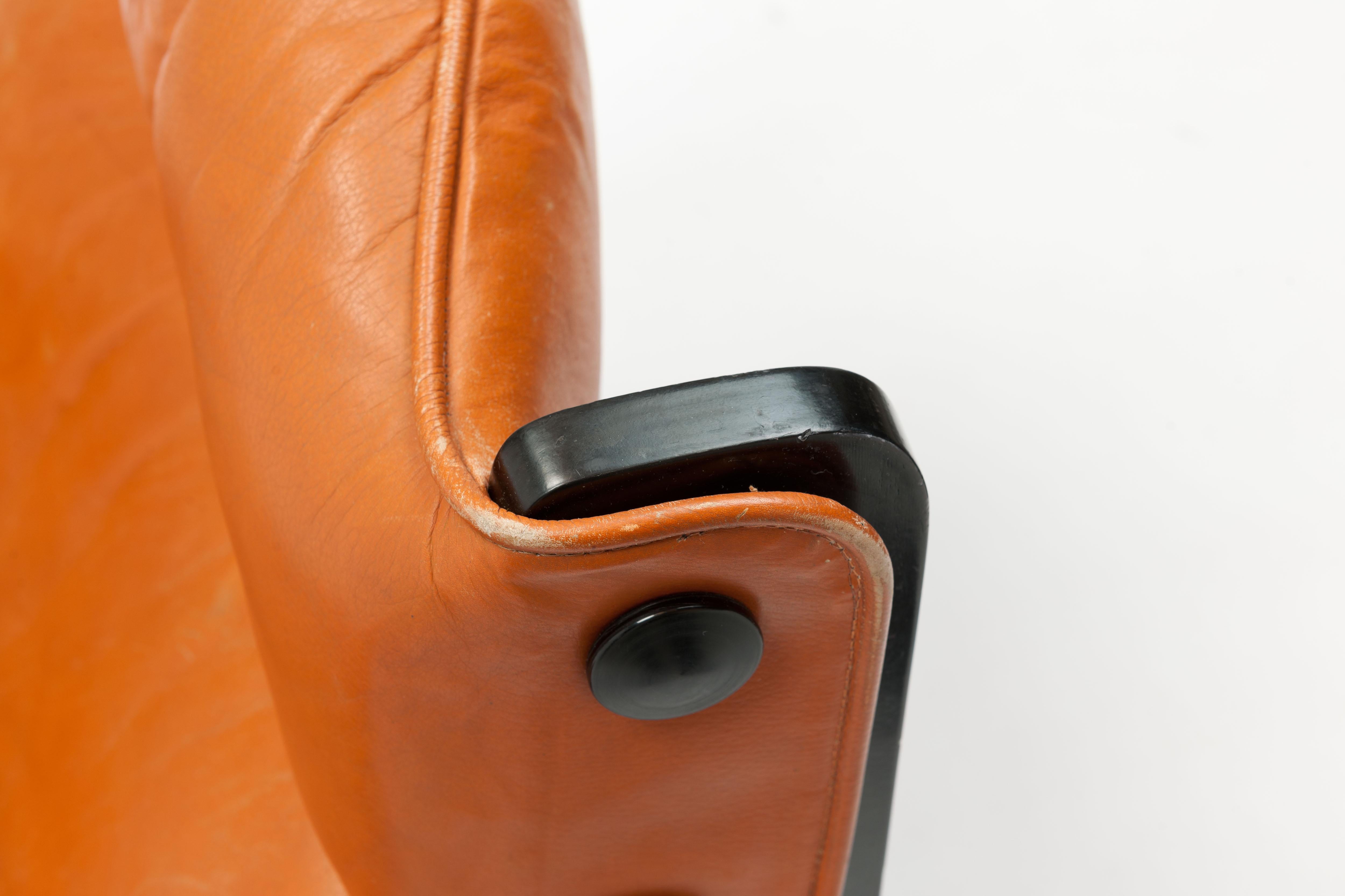 Plywood Osvaldo Borsani 'Canada' Lounge Chair by Tecno in Original Leather