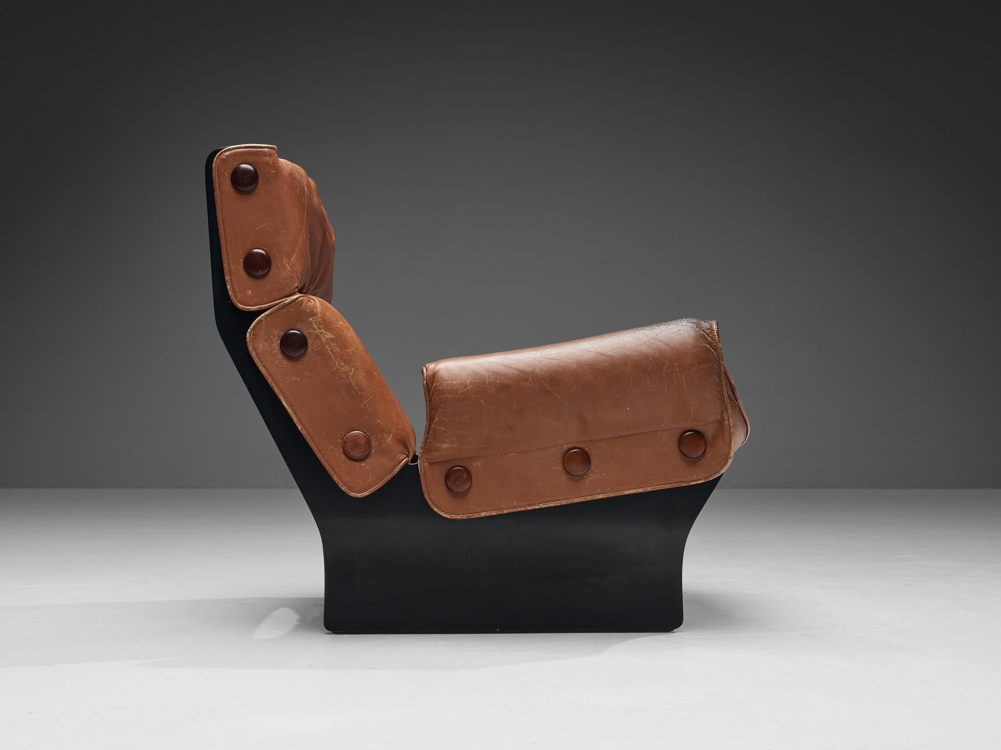 Mid-Century Modern Osvaldo Borsani for Tecno 'Canada' Lounge Chair in Cognac Brown Leather