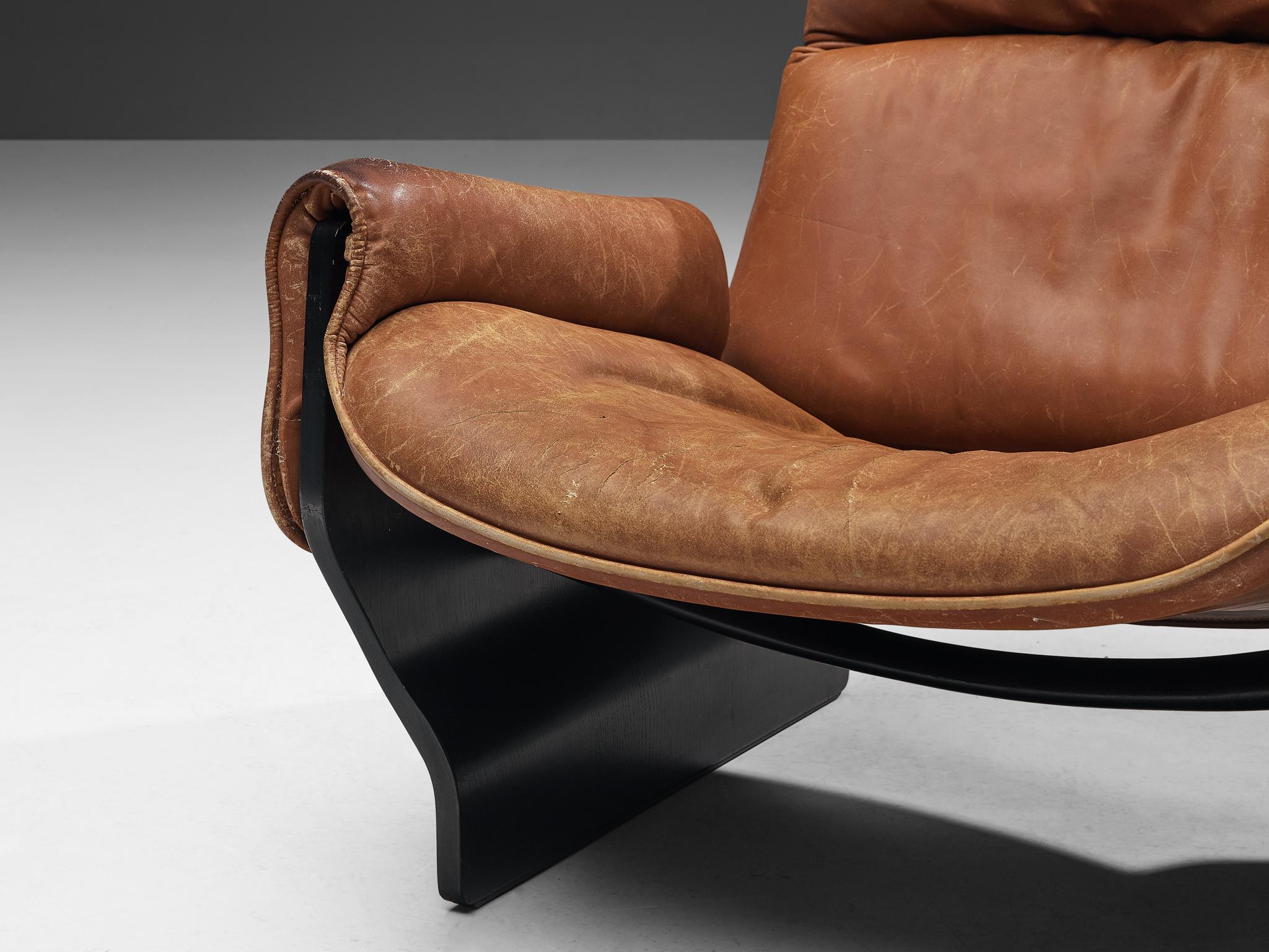 Italian Osvaldo Borsani for Tecno 'Canada' Lounge Chair in Cognac Brown Leather