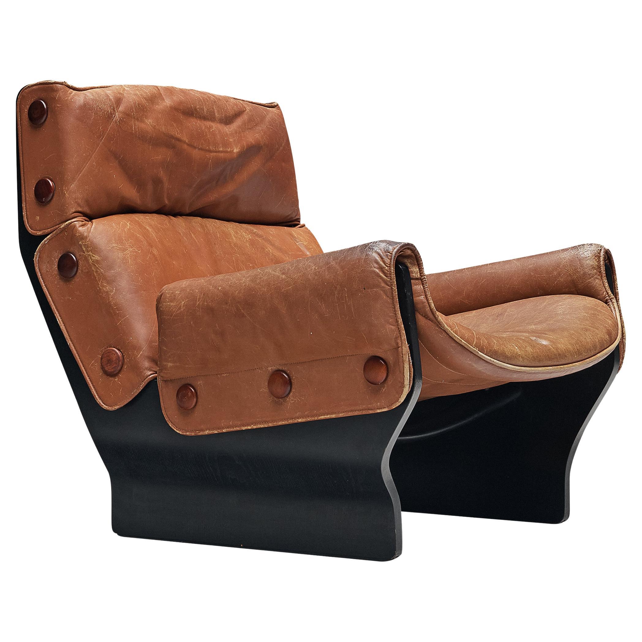 Osvaldo Borsani 'Canada' Lounge Chair in Cognac Leather