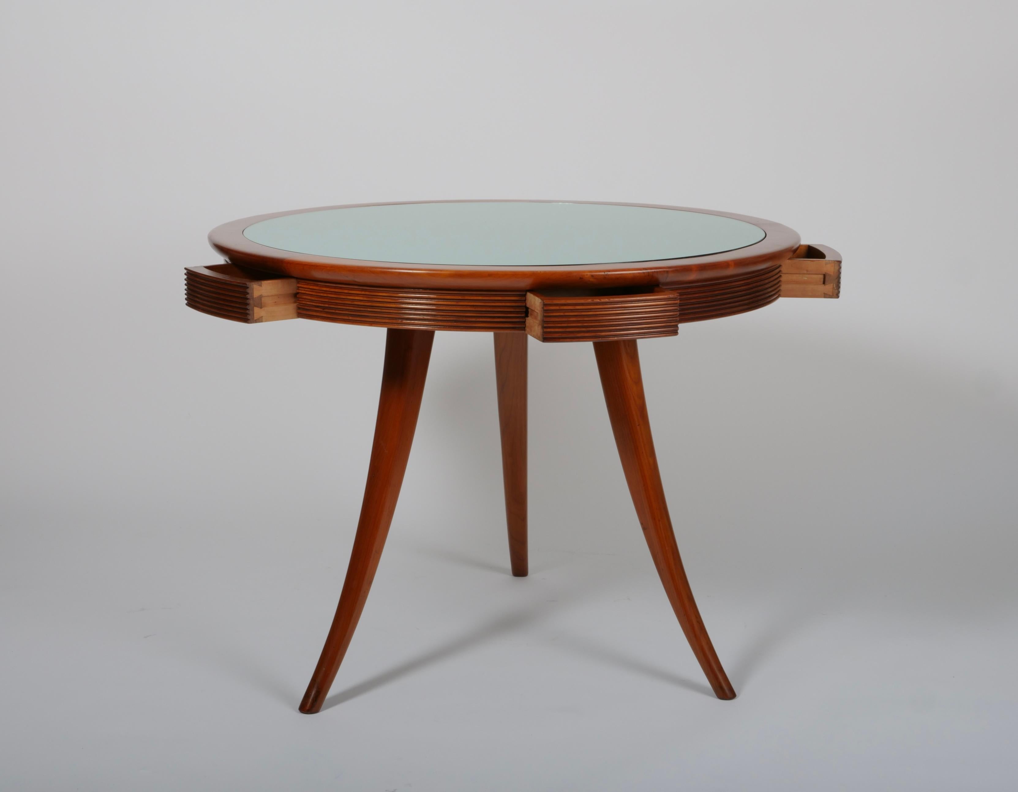 Metà XX secolo Tavolo da gioco Osvaldo Borsani con piano in vetro o feltro Italia c1950