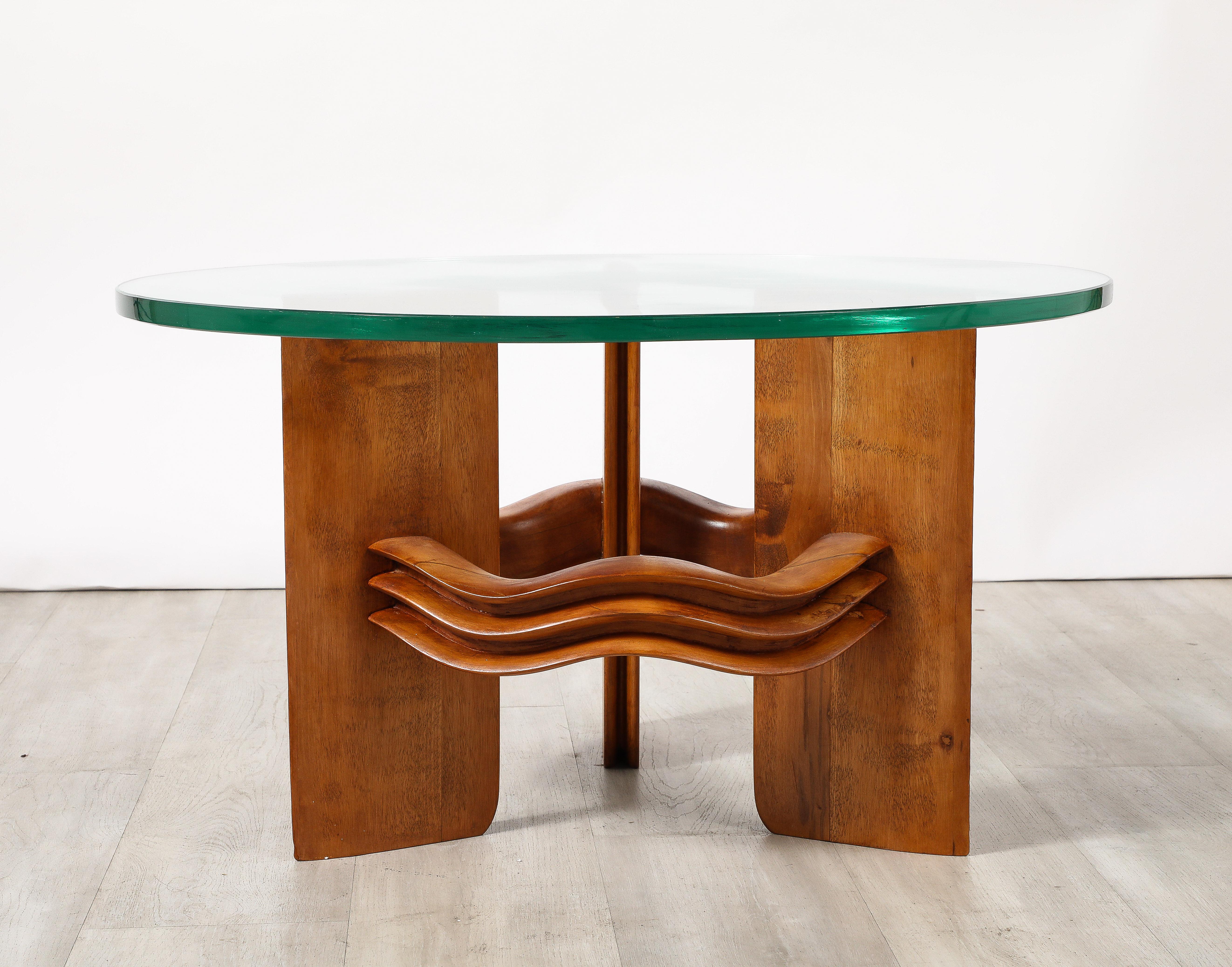 Osvaldo Borsani Cocktailtisch aus geschnitztem Holz und Glas, Italien, um 1940 im Angebot 3