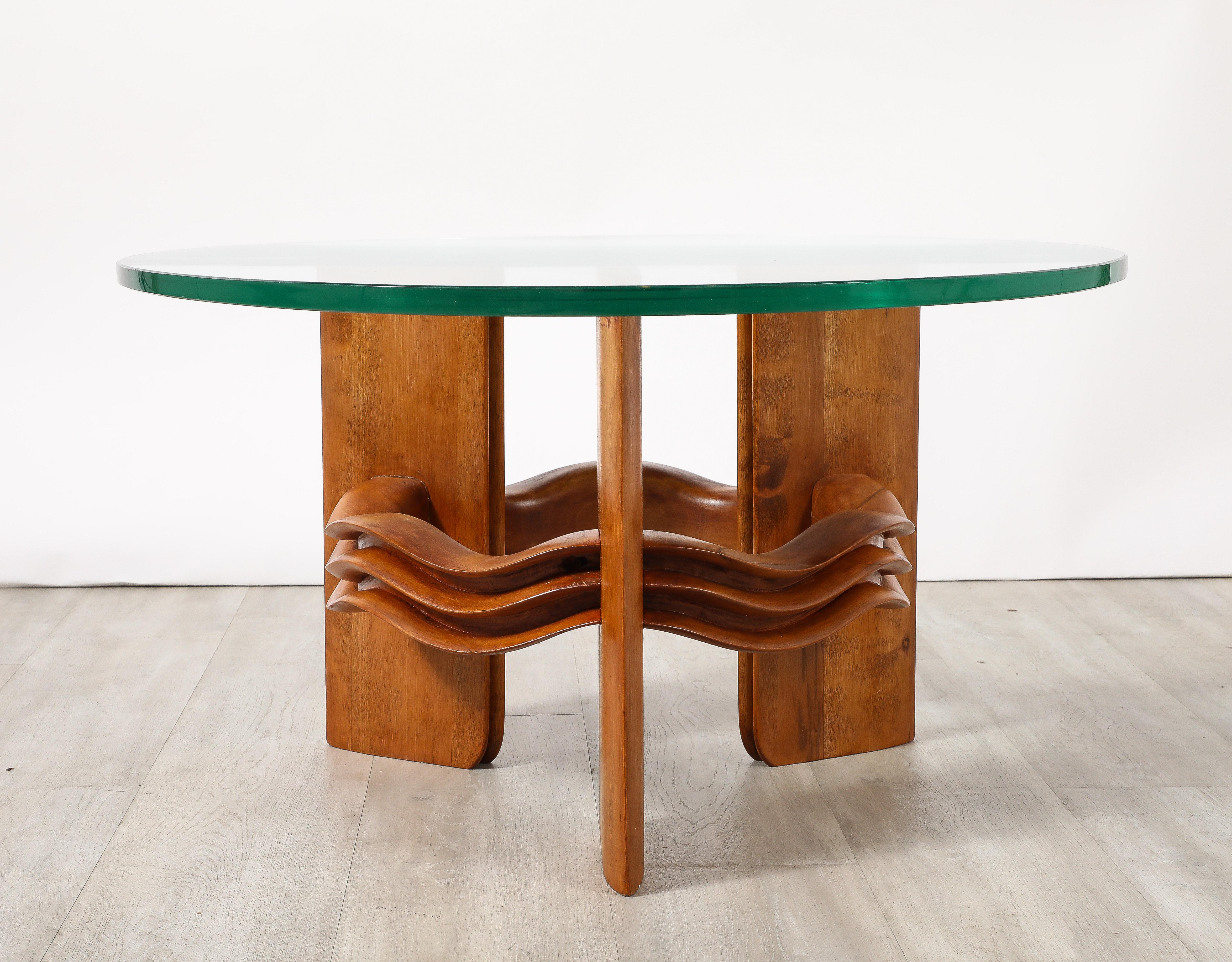 Osvaldo Borsani Cocktailtisch aus geschnitztem Holz und Glas, Italien, um 1940 im Angebot 5