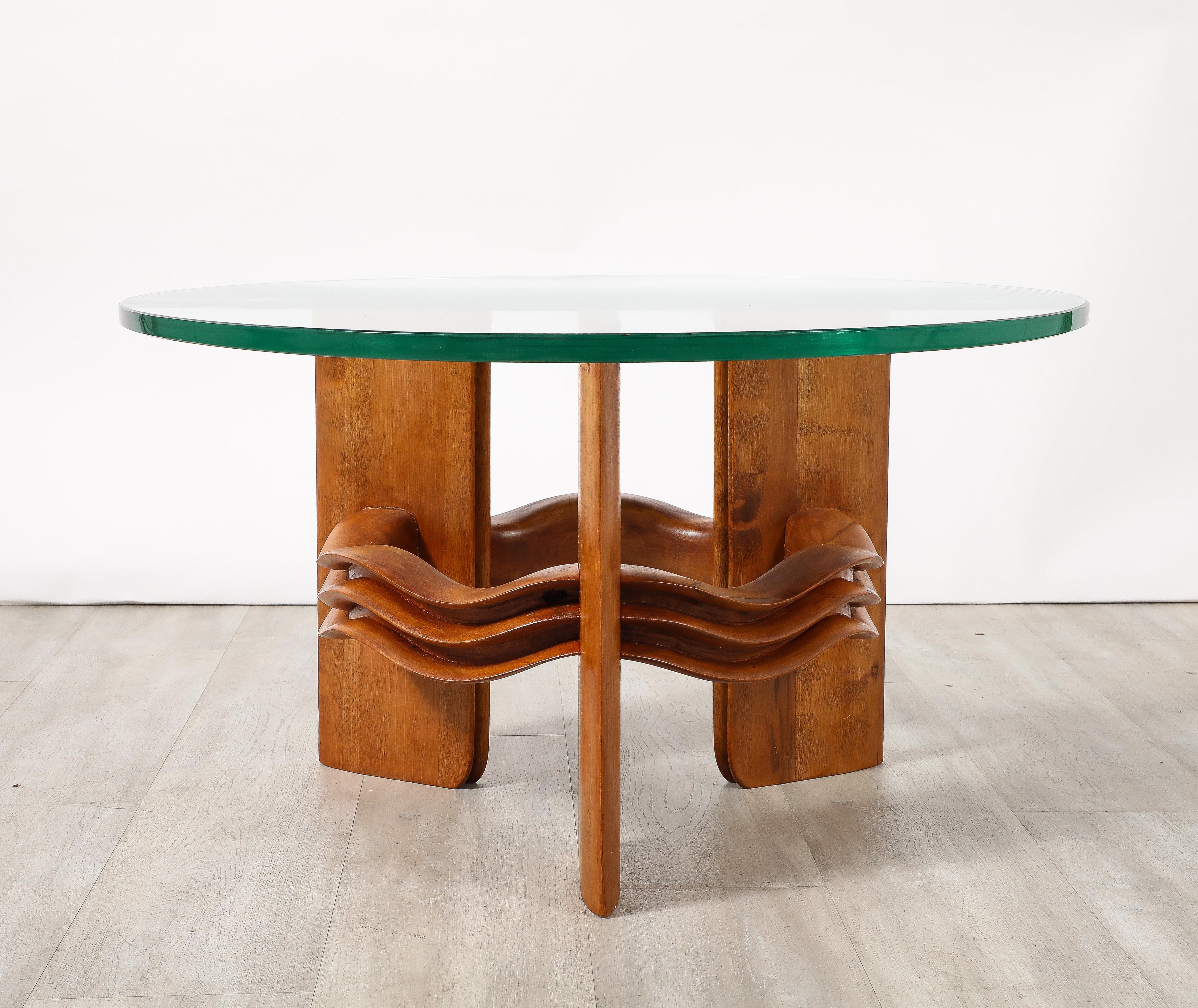 Osvaldo Borsani Cocktailtisch aus geschnitztem Holz und Glas, Italien, um 1940 im Angebot 7