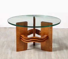 Osvaldo Borsani Carved Wood and Glass Cocktail Table, Italy, circa 1940