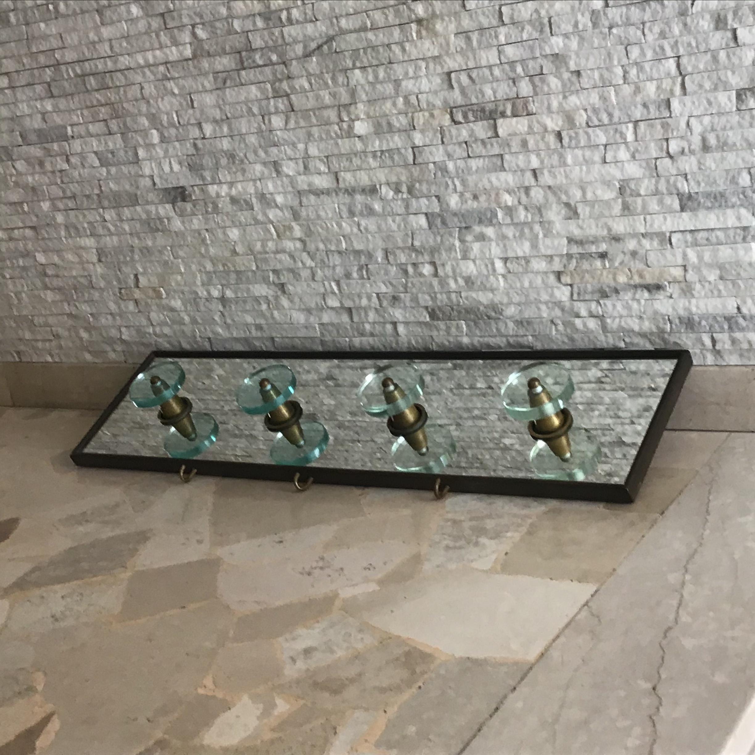 Osvaldo Borsani Clothes Hangers Brass Glass Wood 1950 Italy In Good Condition For Sale In Milano, IT