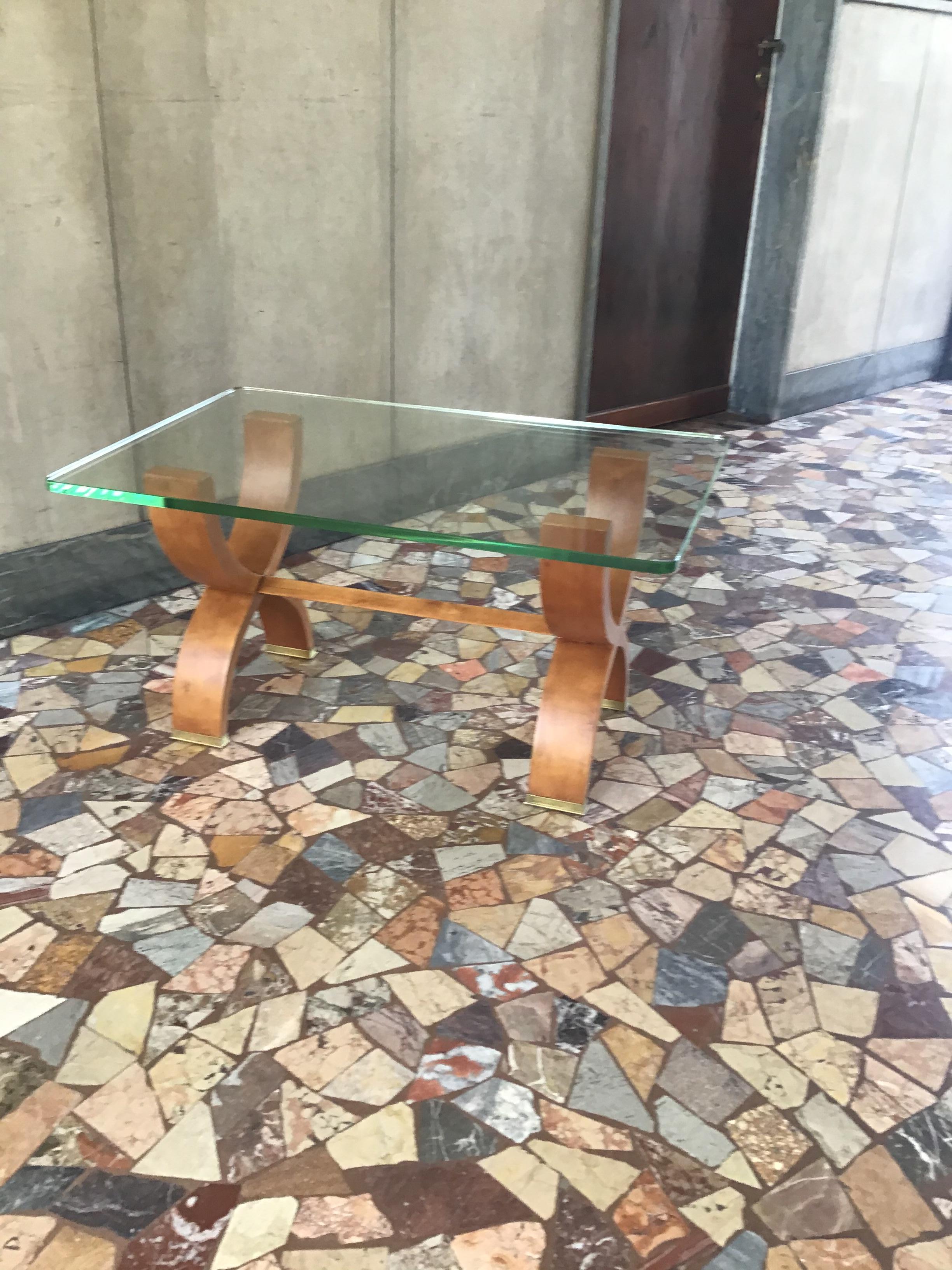 Osvaldo Borsani Coffe’ Table Brass Glass Wood 1950 Italy  For Sale 4